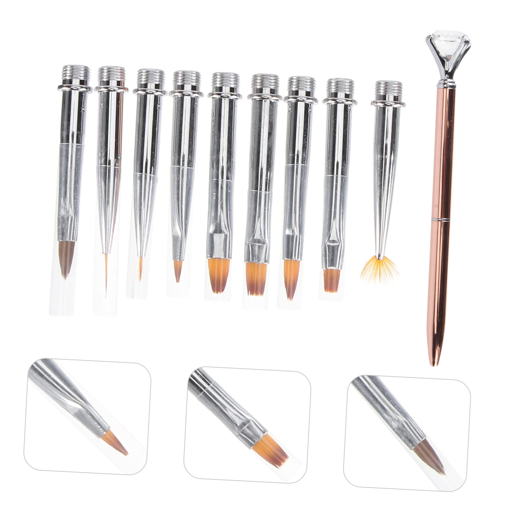 Mipcase 2pezzi Pennelli Per Nail Art Con Punte Di Ricambio Manico Cristallo Strumento Per Disegnare Unghie Set Professionale Per Decorazioni Unghie e French Manicure