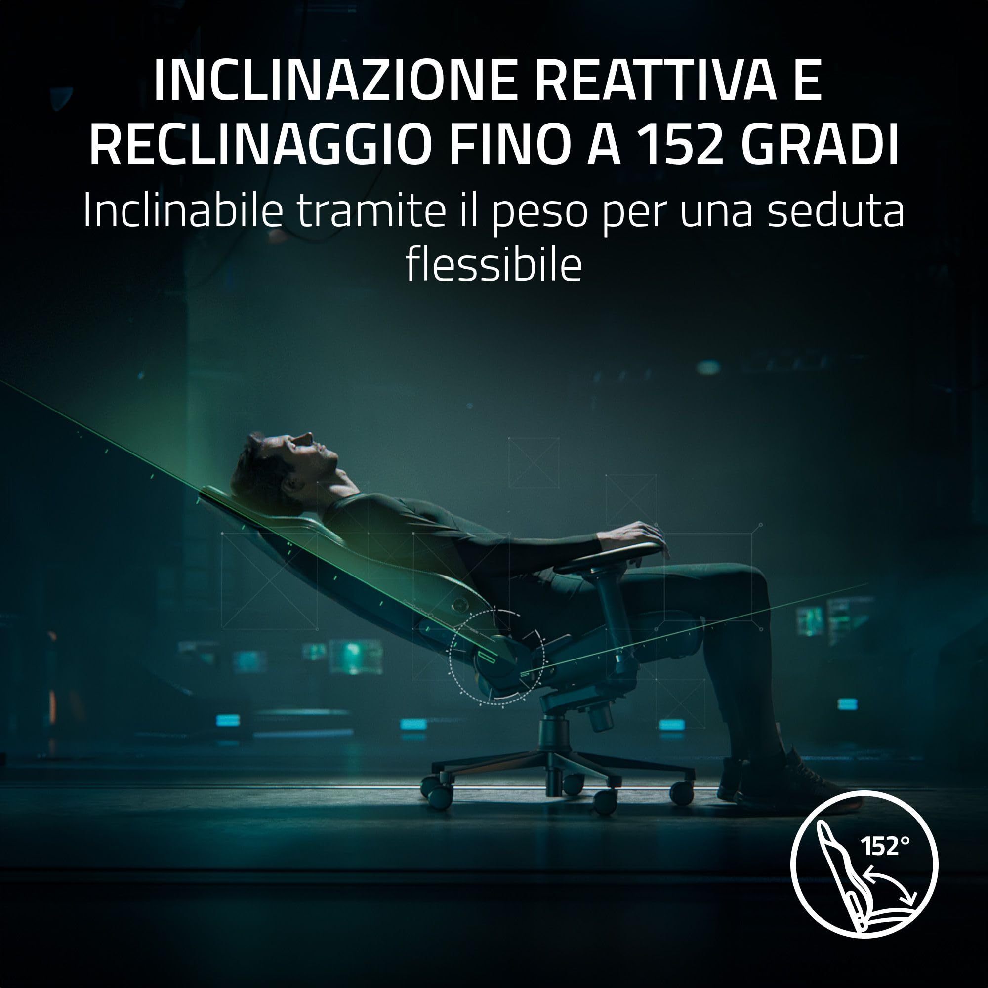 Razer Iskur V2 - Sedia da gioco con supporto lombare adattivo (pelle sintetica di grado EPU, cuscini in schiuma ad alta densità, braccioli 4D, curva lombare completamente regolabile) Verde