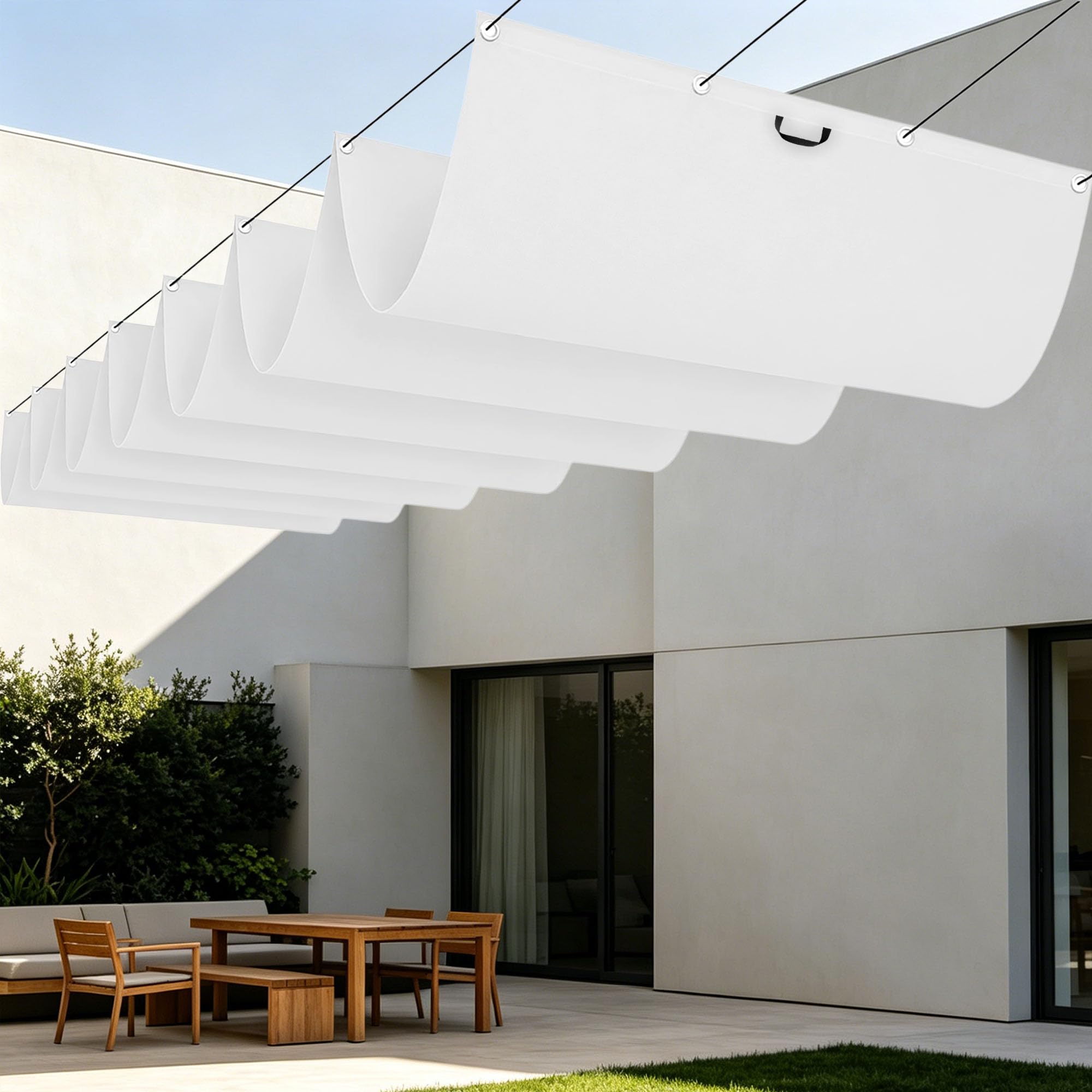 Toile d'ombrage rectangulaire blanche 200 x 620 cm extérieur jardin