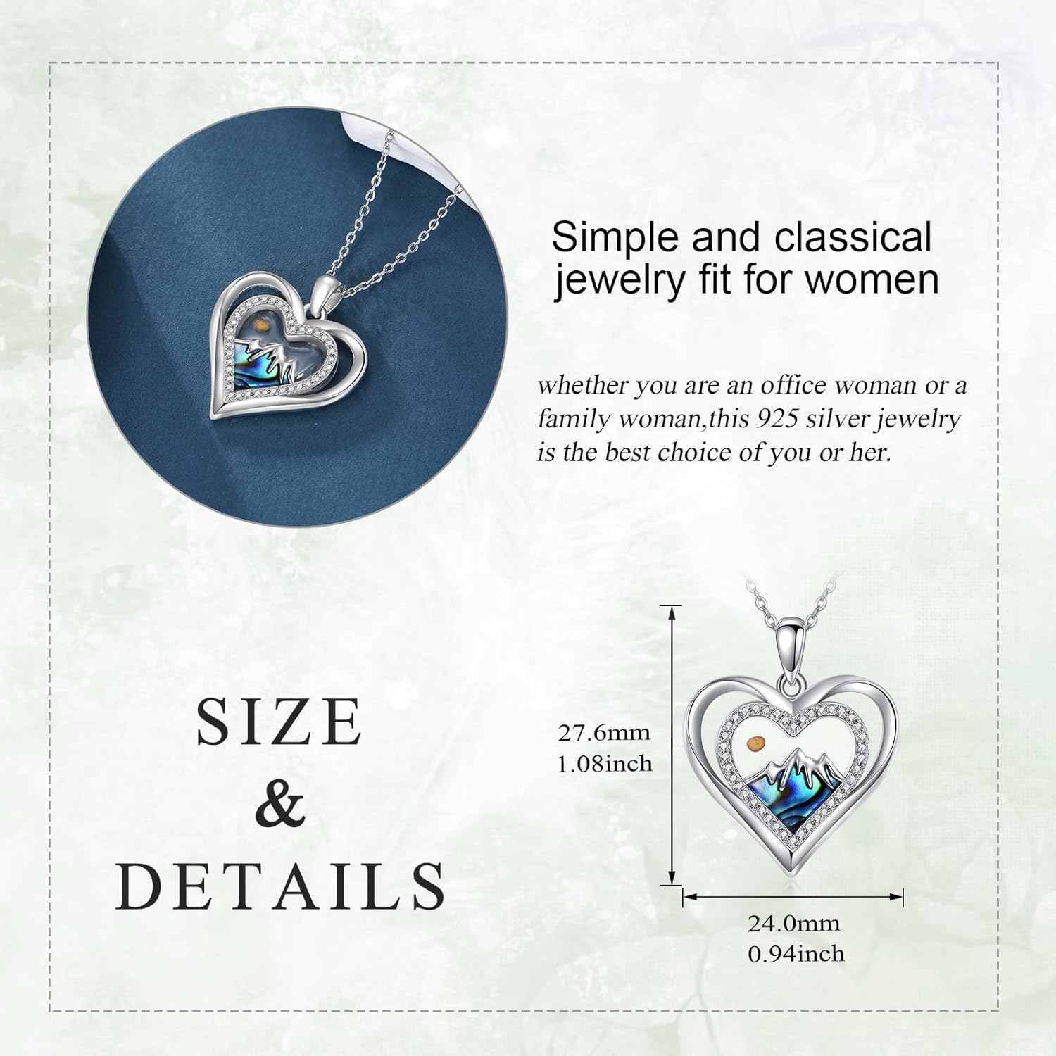 Mustard Seed Necklace for Women 925 Sterling Silver Heart Mountain Pendant Abalone Shell Mustard Seed Jewelry Gifts for Lover - Image 5