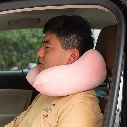 Miniatura 9 de Almohada inflable de viaje, soporte para el cuello para viajes, aviones, automóviles y oficinas con bolsa de transporte compacta, funda lavable de