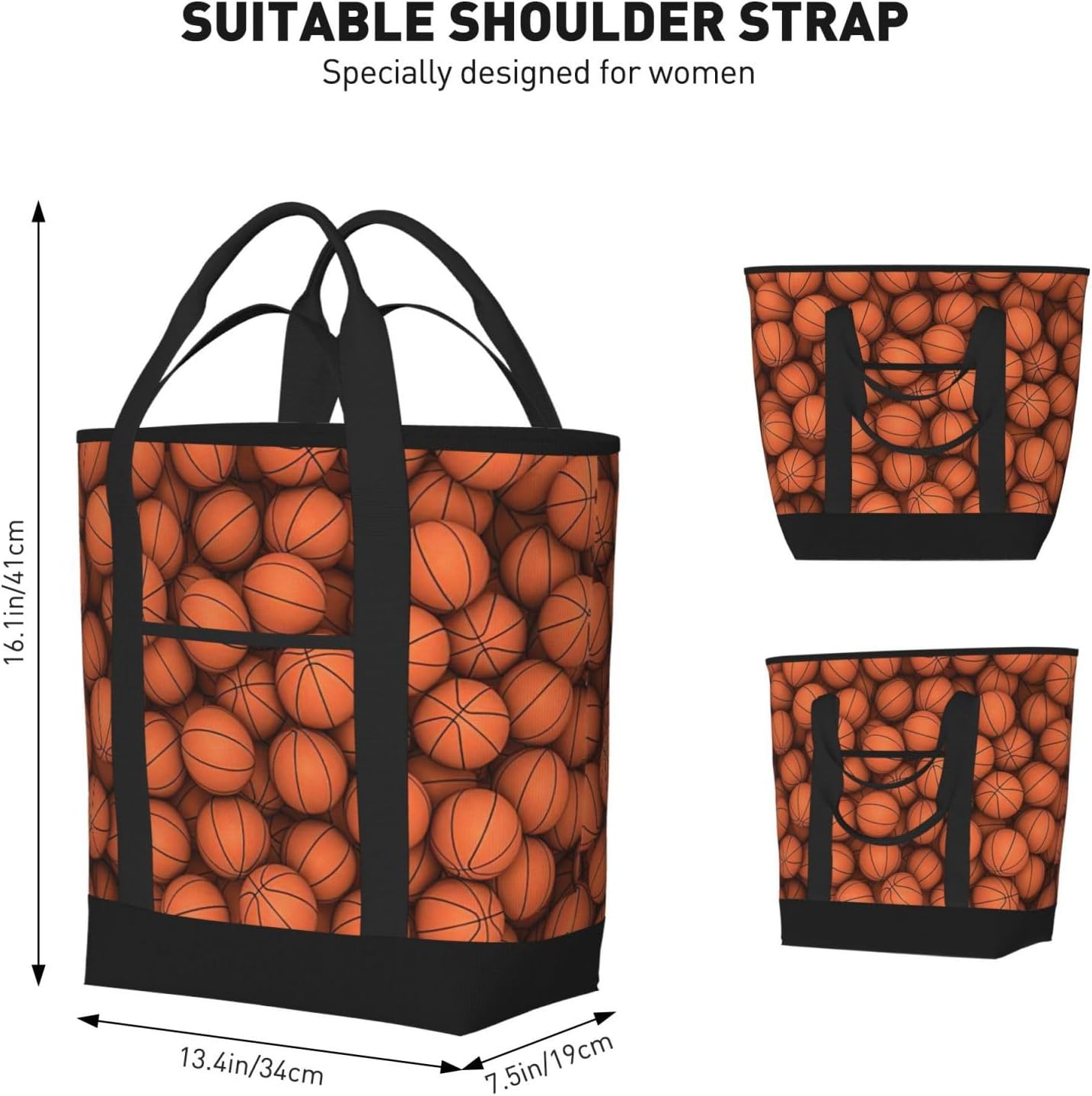 Basketball Orange Print Large Cooler Bag Tote Bag,Reusable Grocery Bag,Lunch Box Bag, For Picnic Beach Camping
