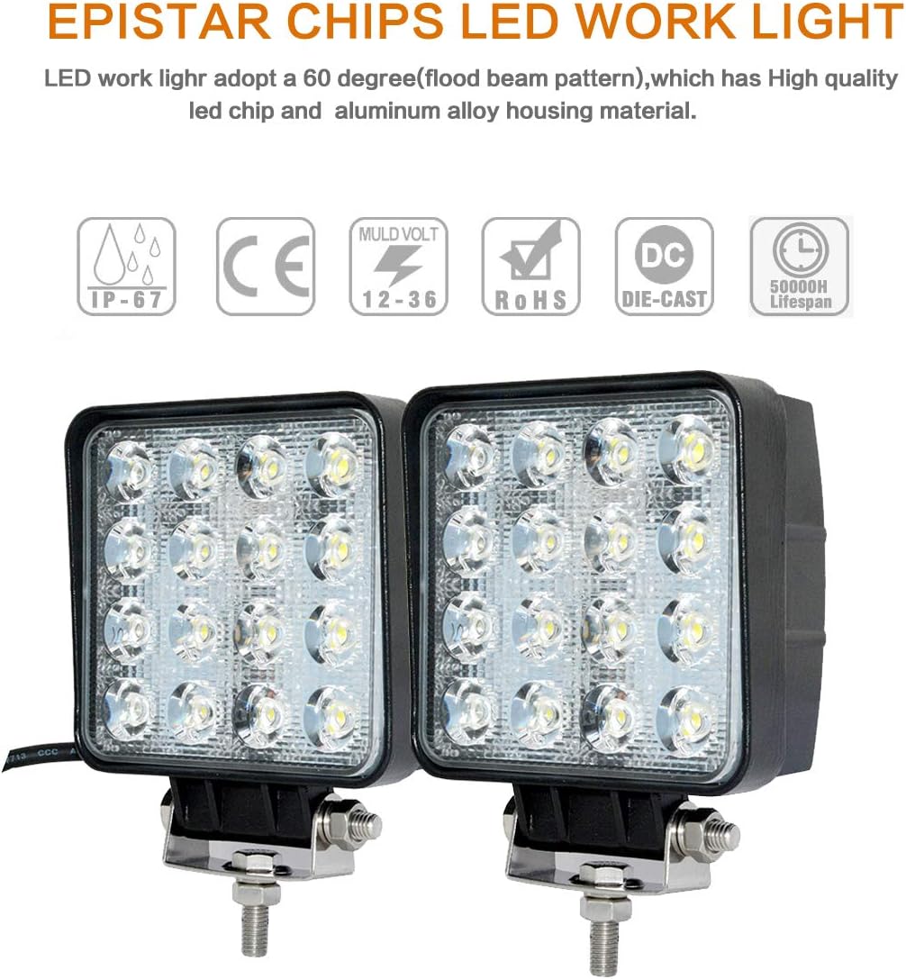 12 volt Led Trailer Lights,4inch Led Light Bar 48W 2PACKS Super Bright Led Flood Lights Offroad Led Fog Light Boat Suv Motorcycle ATV Tractor SUV Boat Motorcycle