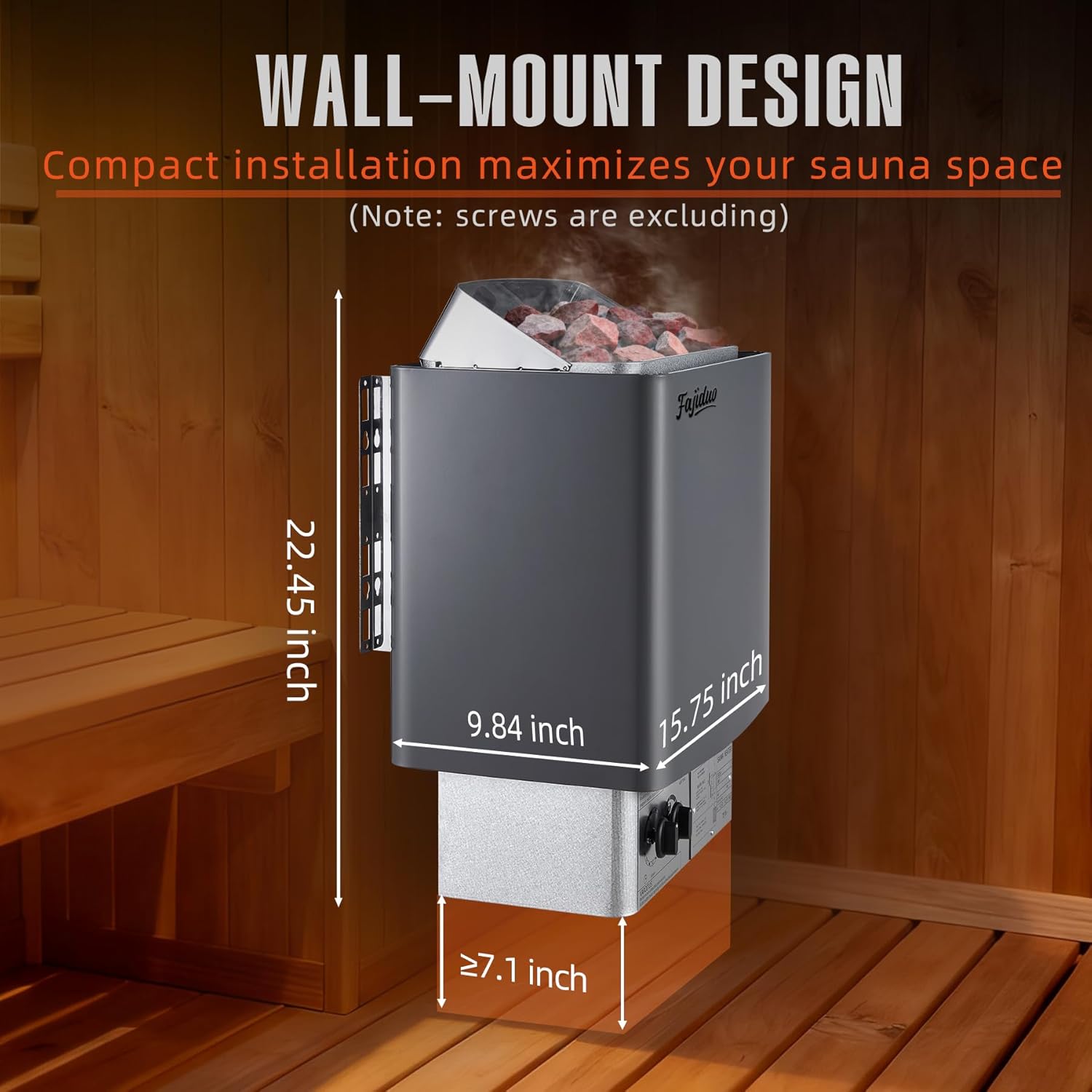 Sauna Heater, 3KW 110V Electric Sauna Stove with Bracket, Adjustable Temp & 3H Timer Dry Sauna Heater for 71-141Cu.ft Saunas Rooms, Home Sauna, Commercial