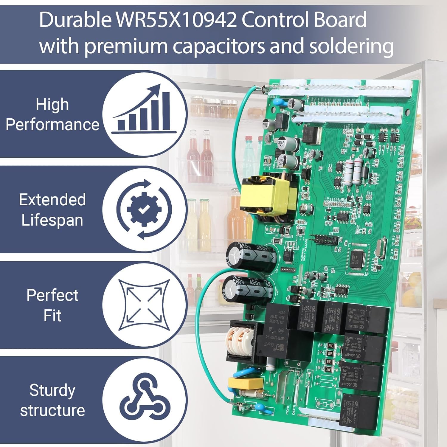 WR55X10942C Refrigerator Control Board | for GE – Compatible with WR55X10942P, WR55X10552, WR55X10656 – Fix Cooling & Display Issues, Durable Replacement