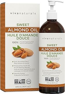 Viva Naturals Sweet Almond Oil – Almond Oil for Skin & Hair, Hydrating Body Oil and Body Oil After Shower, Lightweight & N...