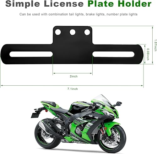 Miniatura 2 de Soporte para placa de matrícula de motocicleta, soporte de etiqueta de metal resistente con agujeros de montaje de luz, soporte de luz universal