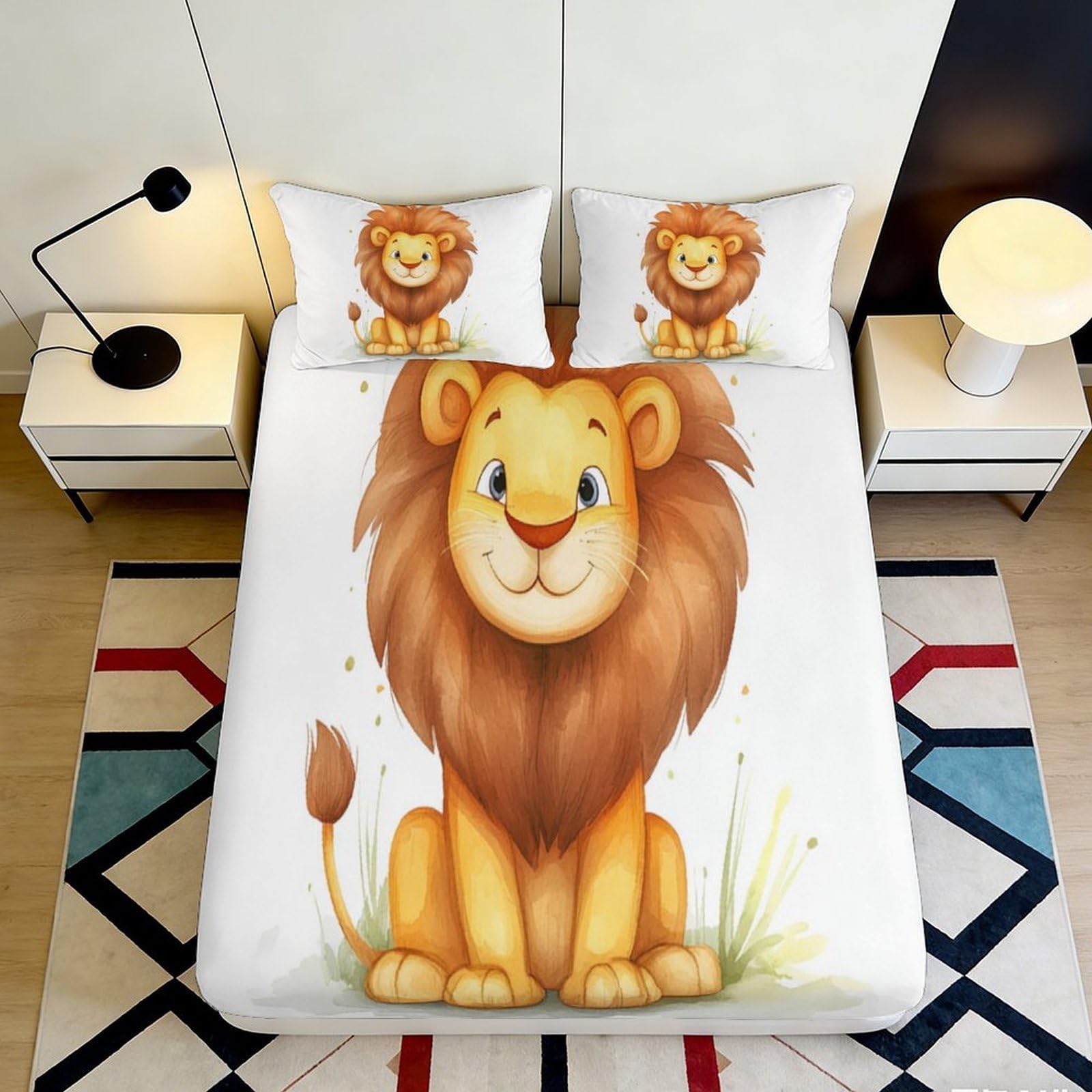 Tjiqhvmrn Style-1 3D Printed Lion Fitted Sheet Microfiber Deep Pocket Non-Slip Elastic Hem Bedroom Bedding Lion Mattress Fitted Cover For Adults Teens Washable 90X200x25cm