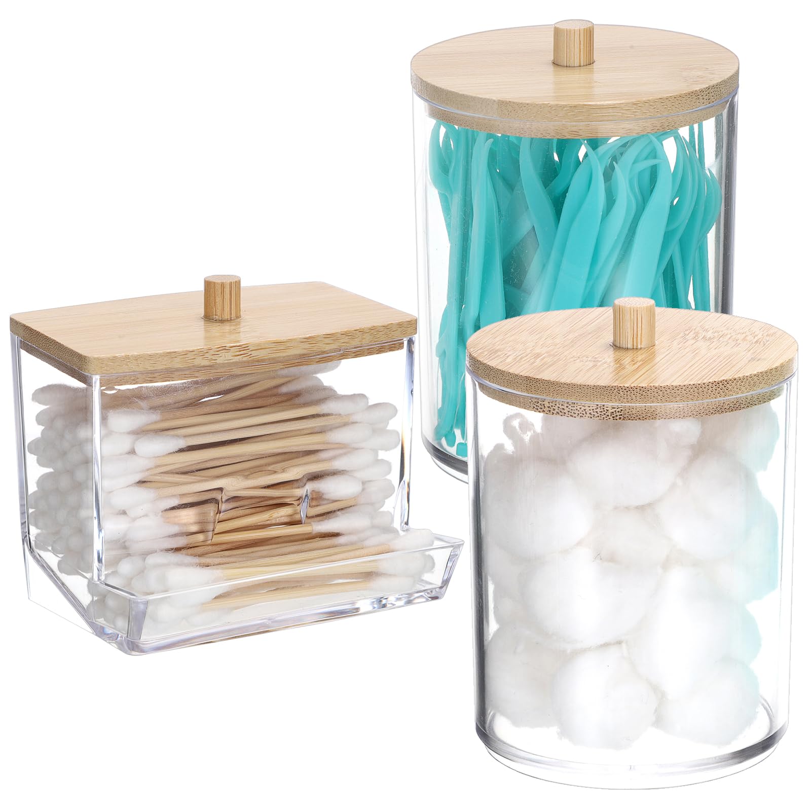 Soportes para bolas de algodón Hipiwe organizador de baño beige con tapa de 3 piezas