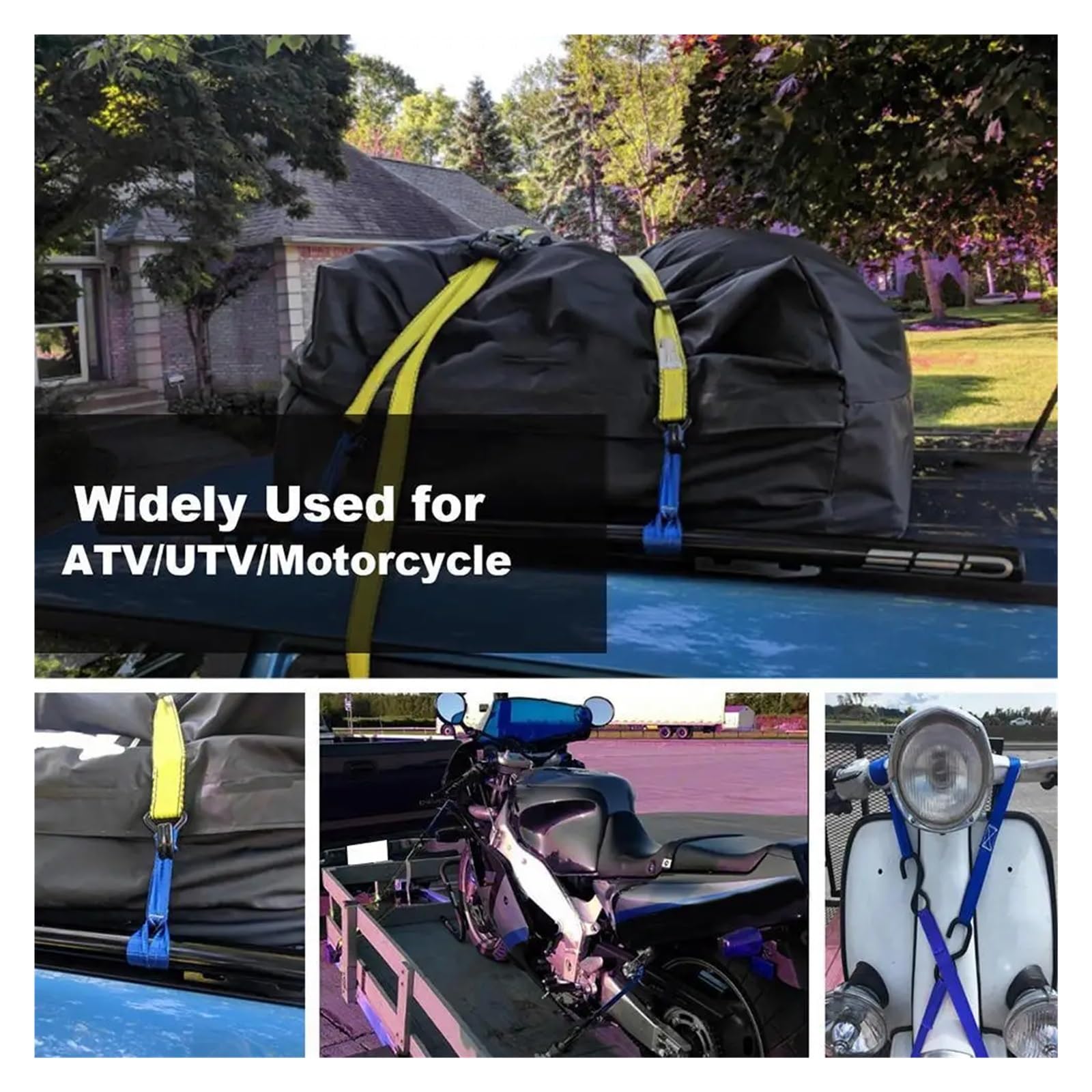 Zurrgurte, 13x1 Zoll Zurrgurt Leicht zu installierende Personen Soft Loop 8er-Pack Autoelemente zur Sicherung von ATV-Motorrädern(Black 2Batteries)