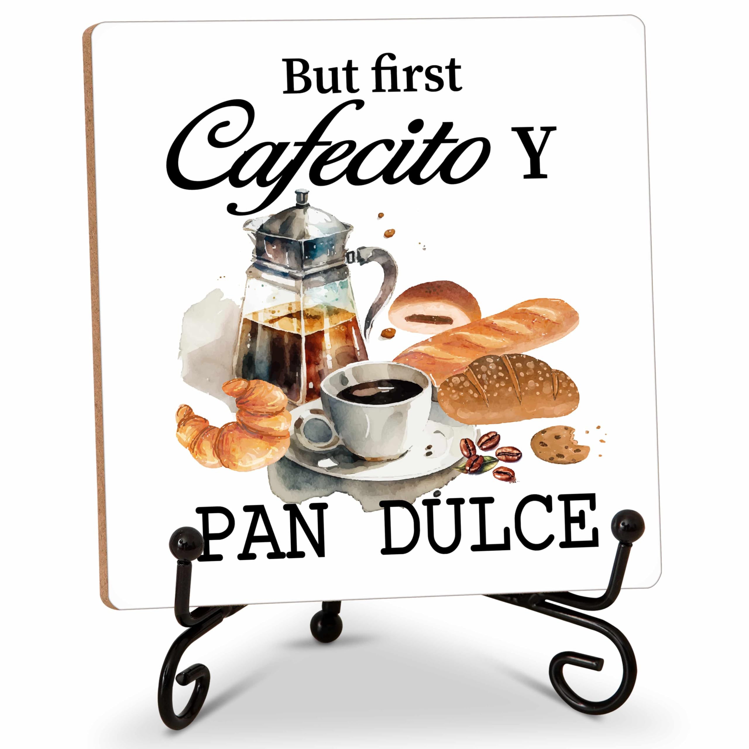 Coffee Bar Sign, But First Cooffee Sign, 5x5 Inch Cafecito Wood Sign With Iron Stand, Perfect For Home Office Farmhouse Table Desk Decor, Set Of 1-39