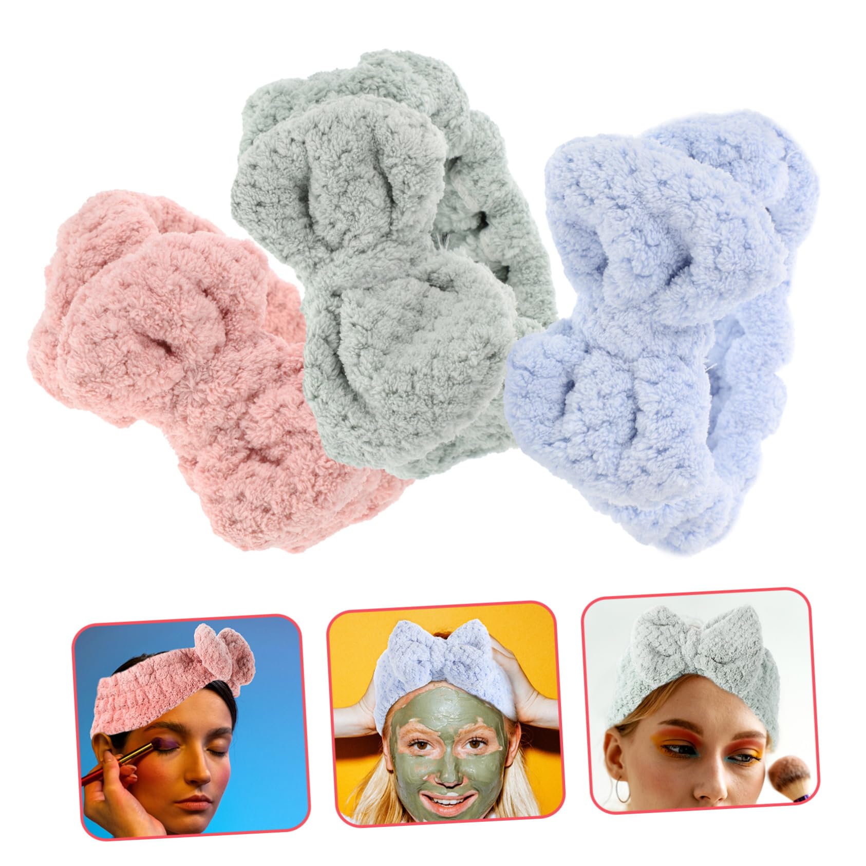 MAGICLULU 3 Set Di Fascia Per Con Fiocco Alla Moda Fascia Per Il Trucco Da Donna Fascia Morbida in Peluche Per Il Lavaggio Del Viso Fasce Per Da Ragazza 3 Pezzi*3