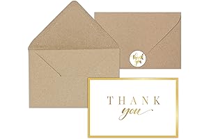 24 Gold Foil Thank You Cards with Kraft Envelopes and Stickers