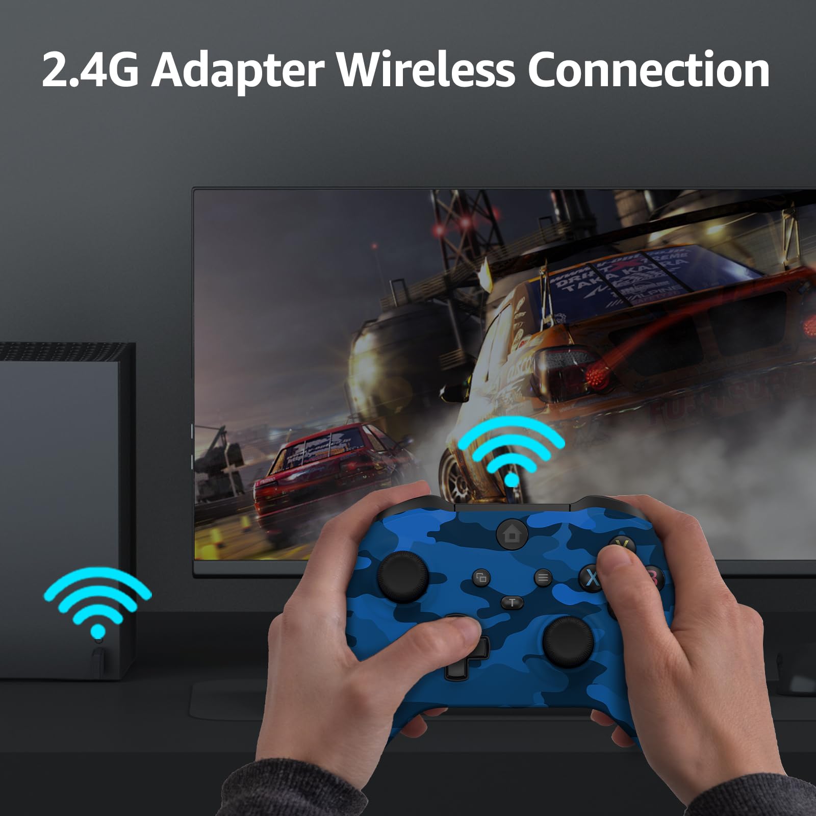 GMVOX Wireless Controller for X-BOX, Gaming Controller Support Turbo/3.5MM Audio Jack/Dual Vibration, Controller Compatible with X-BOX One/ One S/X, X-BOX Series S/X, PC, IOS, Android Platforms,with 2.4g Adapter(Blue Camo) - Xbox Series X/S - Very Good - Used Controller - Image 3