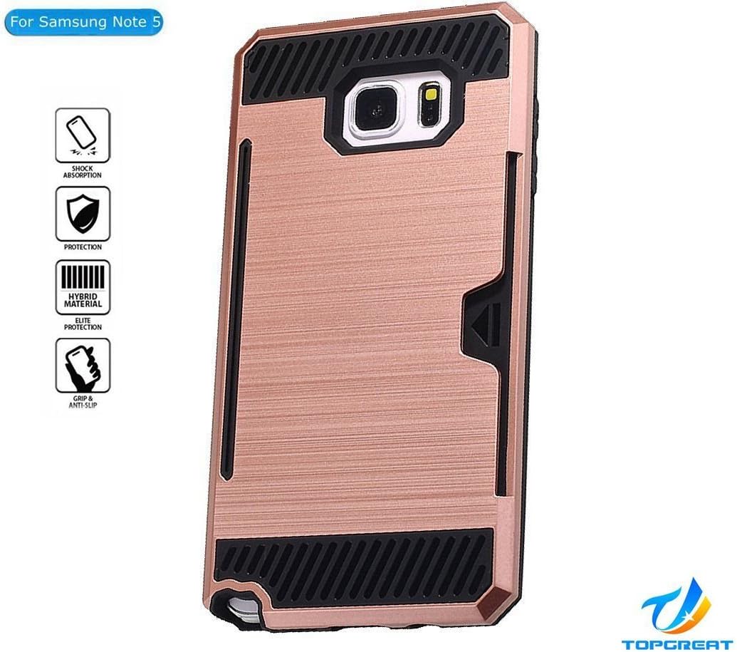 Samsung Note 5 case,Galaxy Note 5 case,TopGreat Super Cool Dazzle Anti-slip Drop Protection Shock Absorption Armour Case Wiredrawing Texture Card Slots Cover [Wallet][Gifts] for Note 5 (Rose Gold)