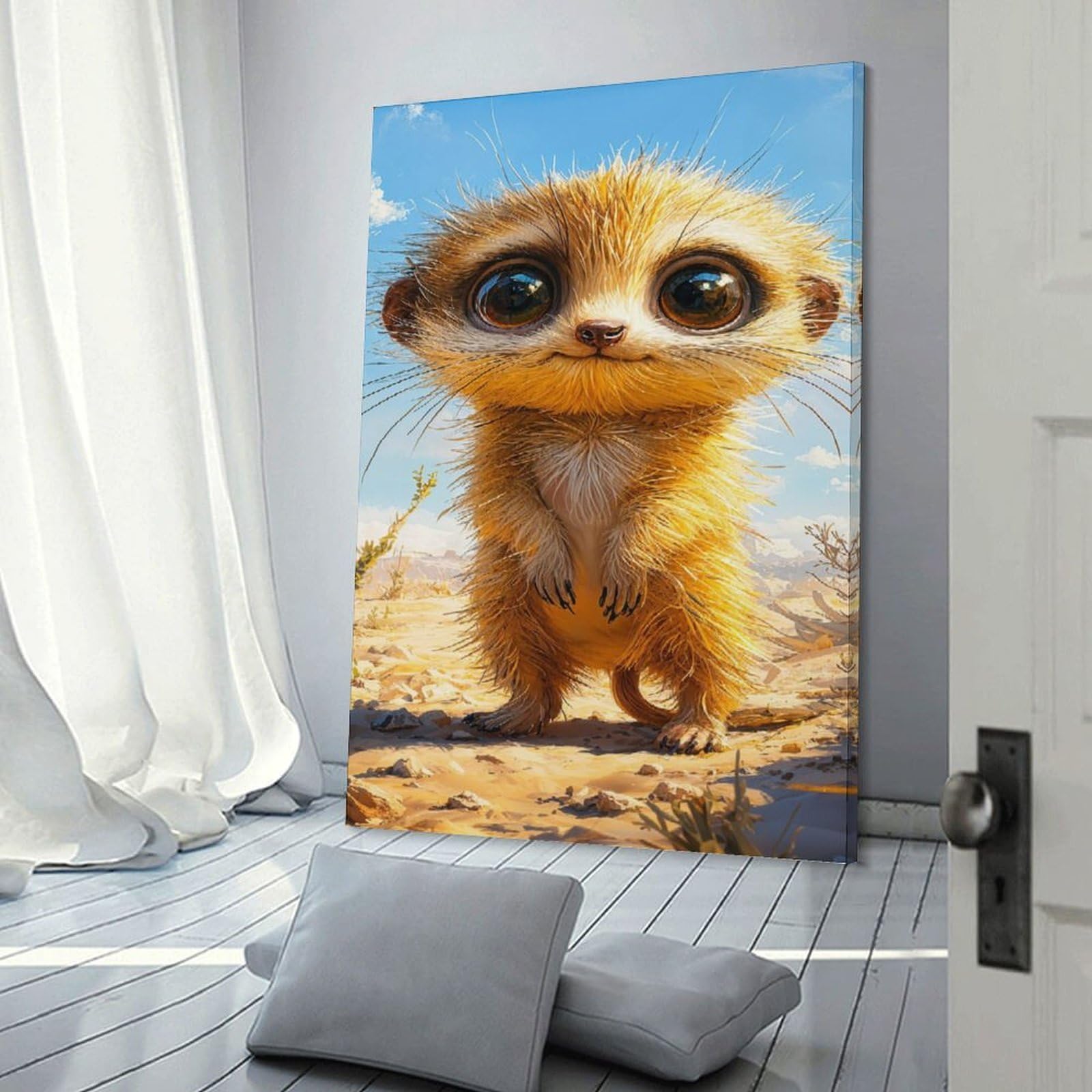 Junmoney Meerkat in Desert Wall Picture Print 24x36inch(60x90cm), for Calm Bedrooms, Home Corners Or Flats, Home Artwork with A Soft Interior Feel