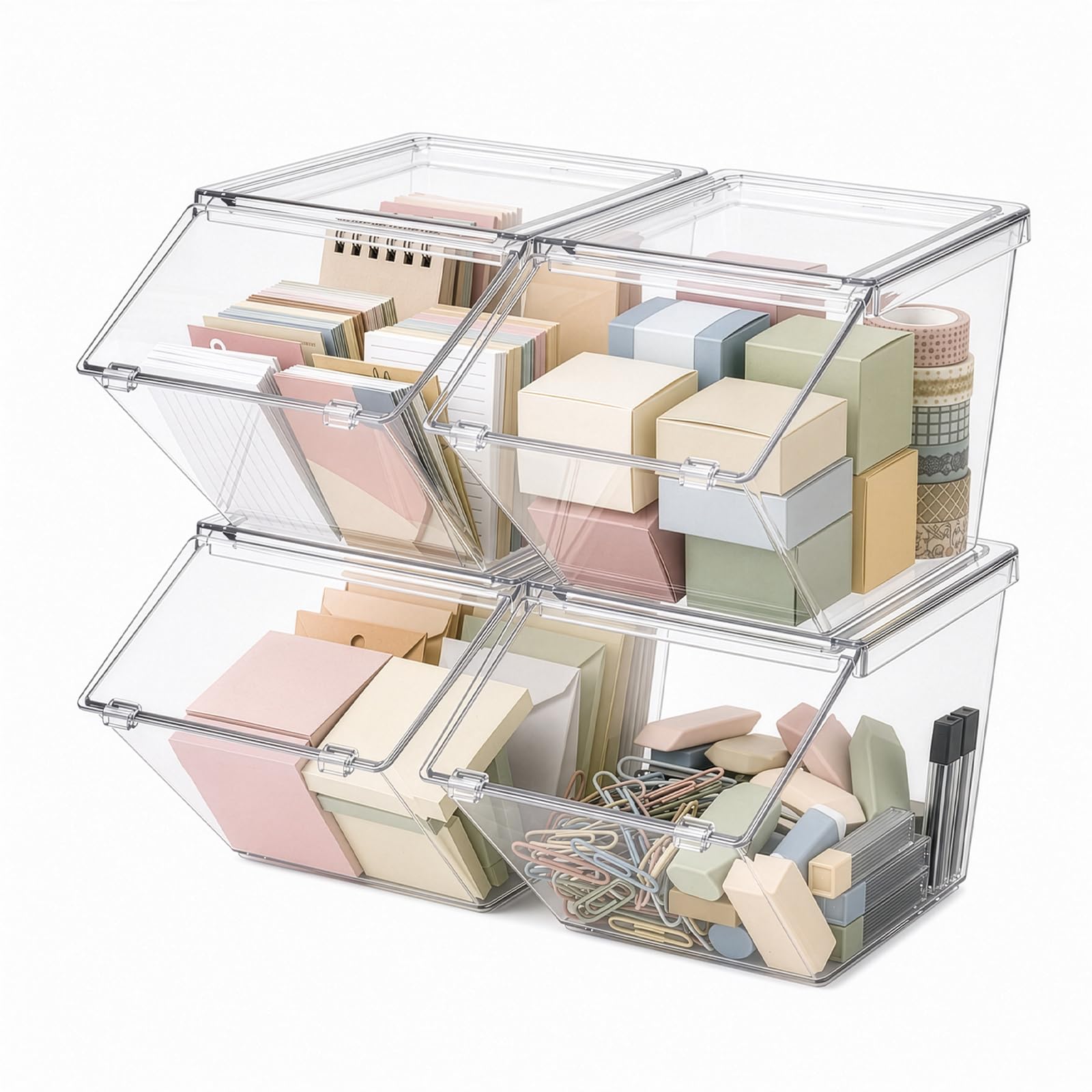 Evergoods White 4Pc Coffee Pod Holder Stackable Clear Tea Bag Organizer