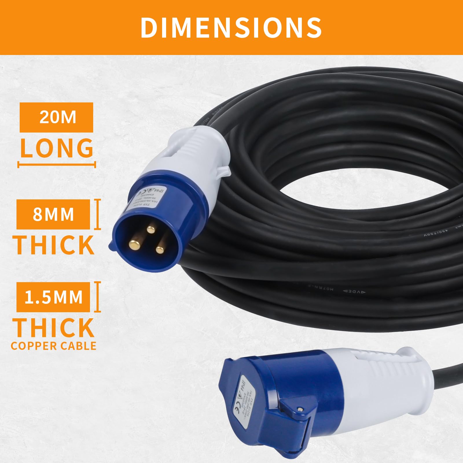 Cavo Di Aggancio Per Roulotte 2,5mm - 10m, 15m O 25m, Con Spina Adattatore, Approvato BS EN60309