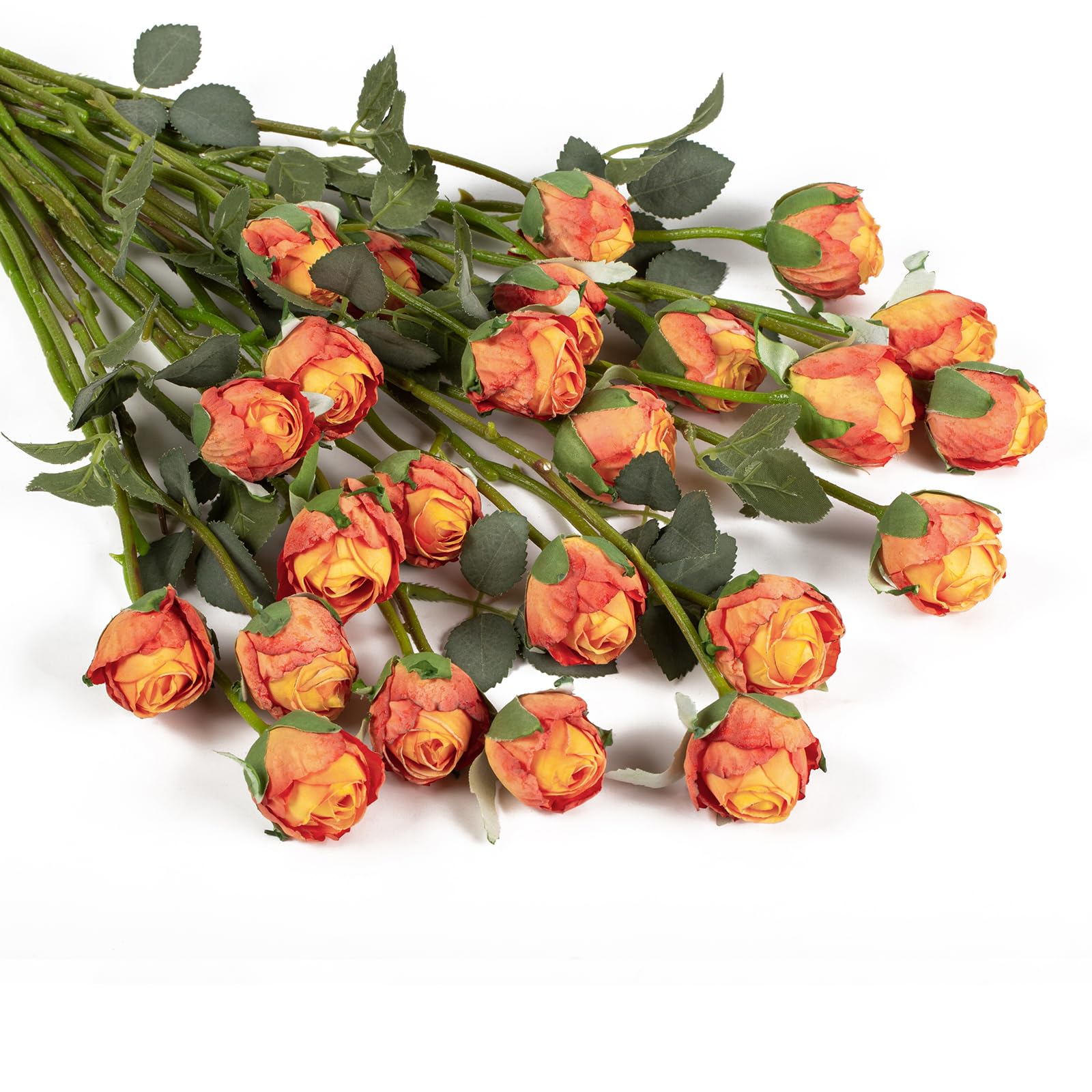 DuHouse 24pcs Artificial Vintage Roses Fake Silk Rose Flowers with Long Stem for DIY Bouquets Wedding Centerpiece Party Home Kitchen Decoration(Burnt Orange)
