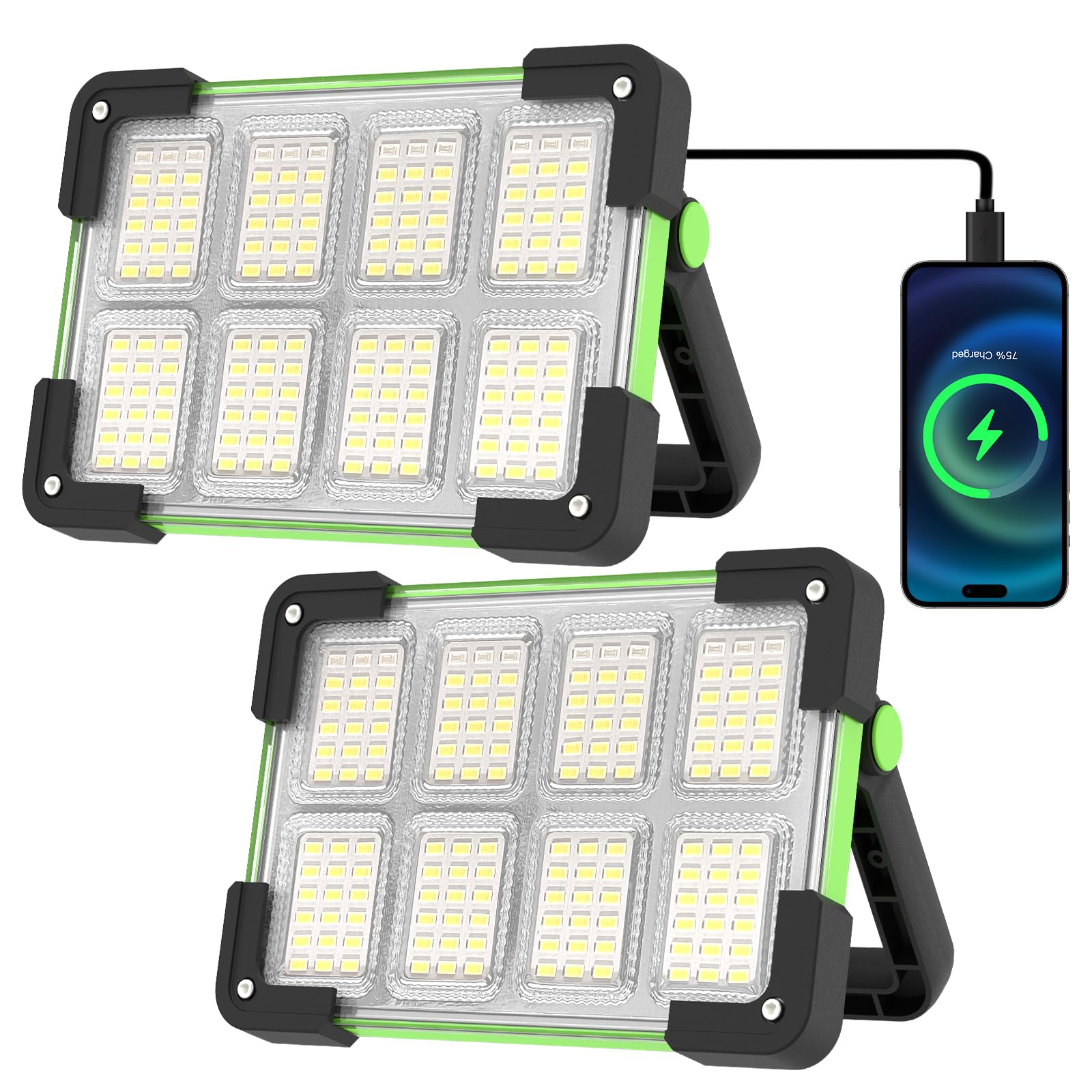 OHAYORI LED Rechargeable Work Light, Portable Floodlight with 4 Modes, Power Bank, LED Rechargeable Security Lights, Waterproof Outdoor Emergency Light for Fishing, Hiking, Repairing(2 Pack)