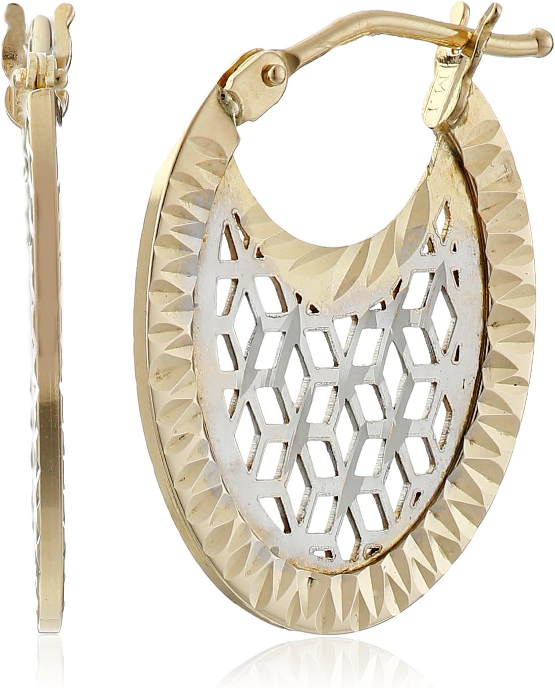 Amazon Collection14k Gold Italian Two-Tone Filigree Oval Hoop Earrings