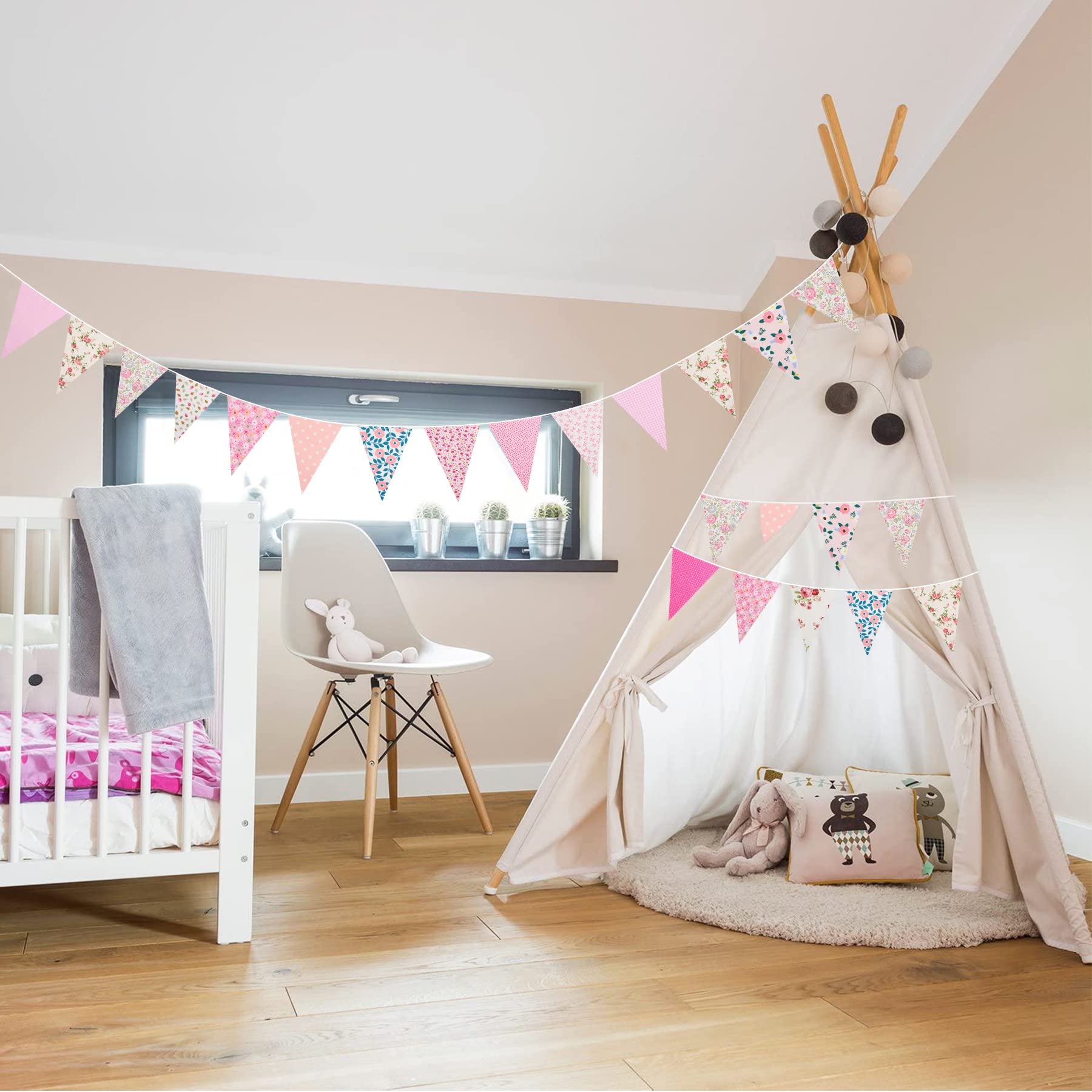 Guirlande Fanions Mousseline Coton 285 Cm - 10 Fanions Colorés, Décoration Chambre Anniversaire Mariage Noël - 10