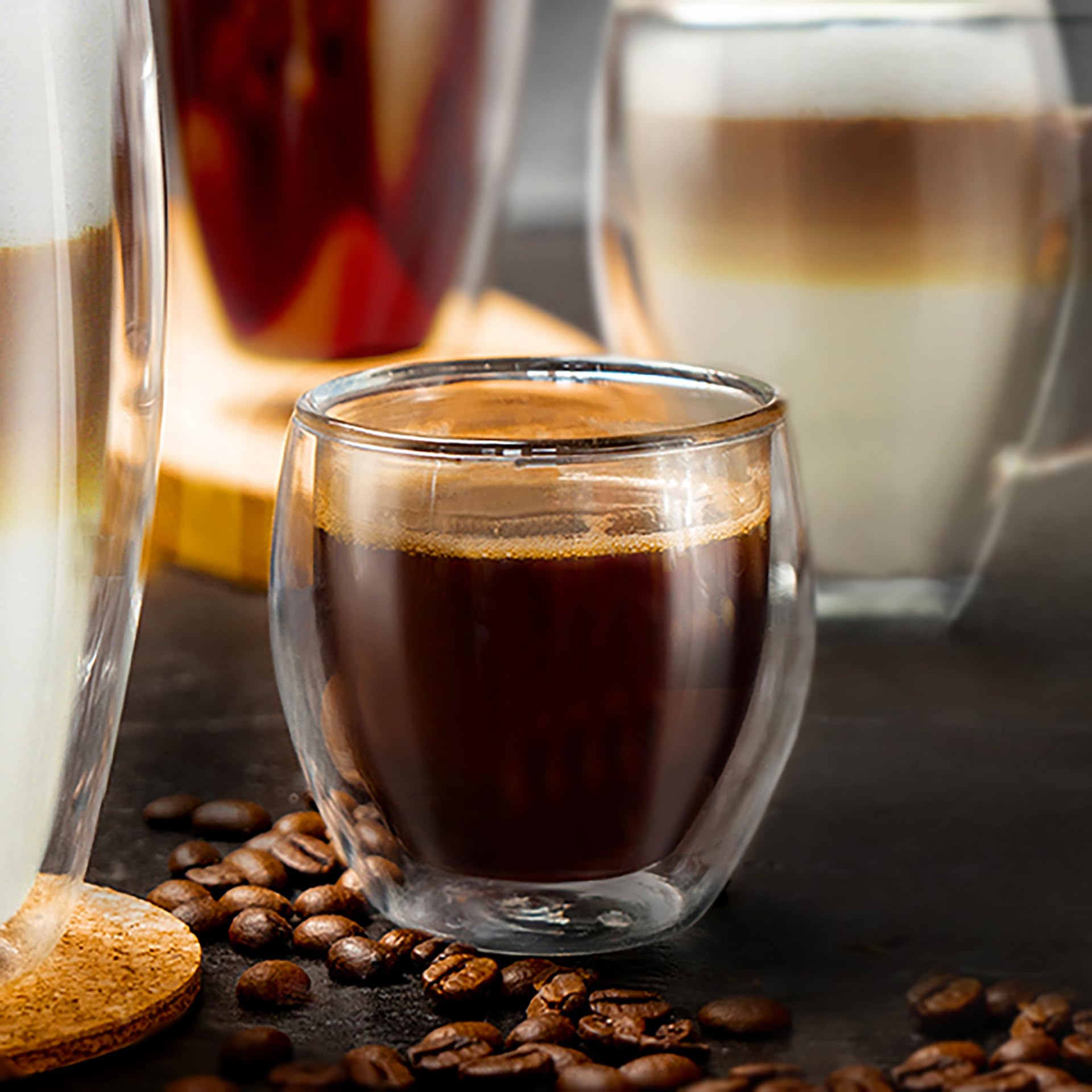 Creano Set 6 Tazze Cafè Espresso 100ml Doppia Parete in Vetro Borosilicato con Effetto Galleggiante | Bicchieri Termici Isolanti – Design Elegante Regalo Premium – Set: 6x 100ml (confezione da 1)