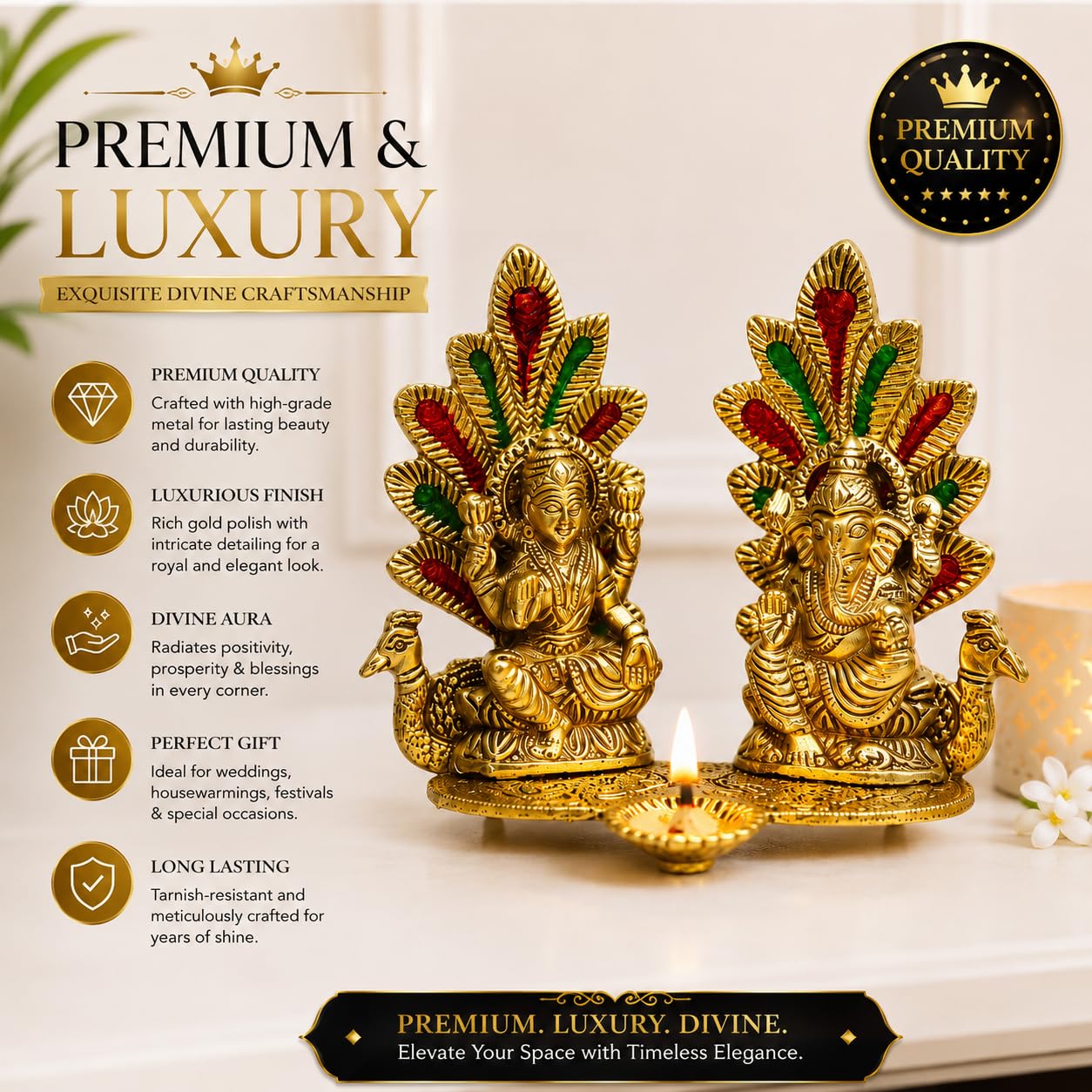 Laxmi Ganesh Idol - Diwali Decor & Golden God Statue -4 Laxmi Ganesh Idol - Diwali Decor & Golden God Statue -4