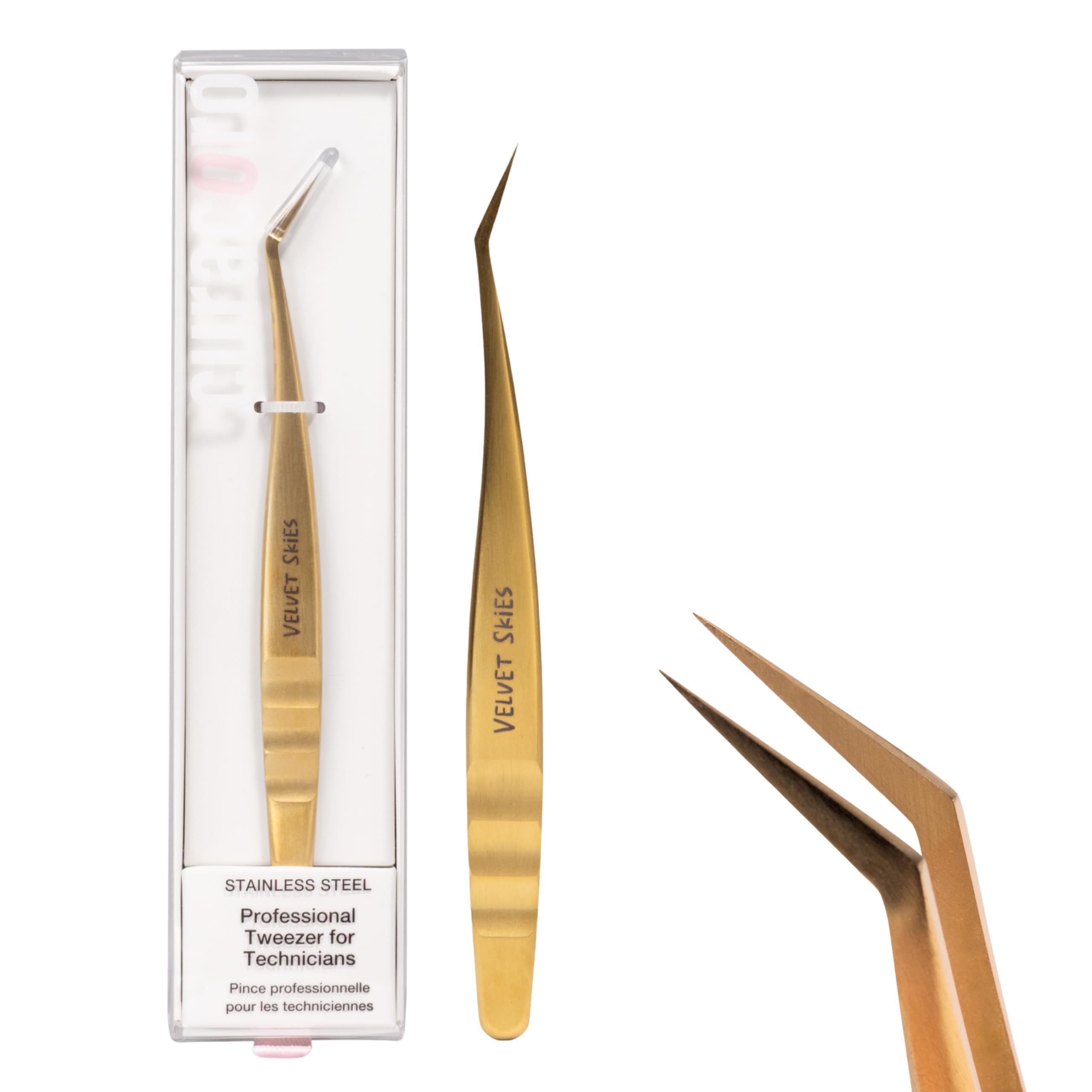 Pinzas para pestañas con punta larga ultra firme aplicador de pestañas versátil de 50 grados