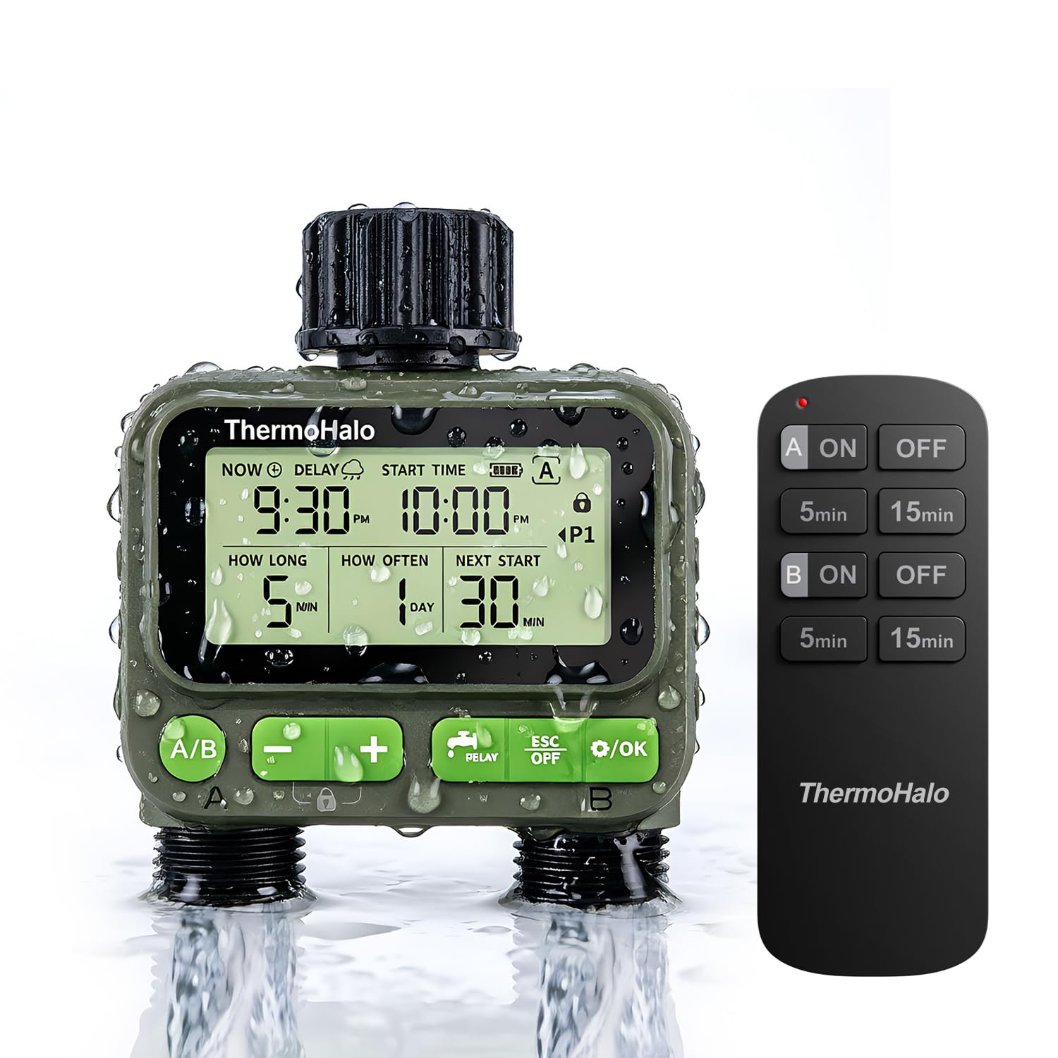 Timer intelligente per tubi da giardino, irrigazione digitale a 2 zone, impermeabile, sistema di irrigazione automatica per prati e cortili (doppio)