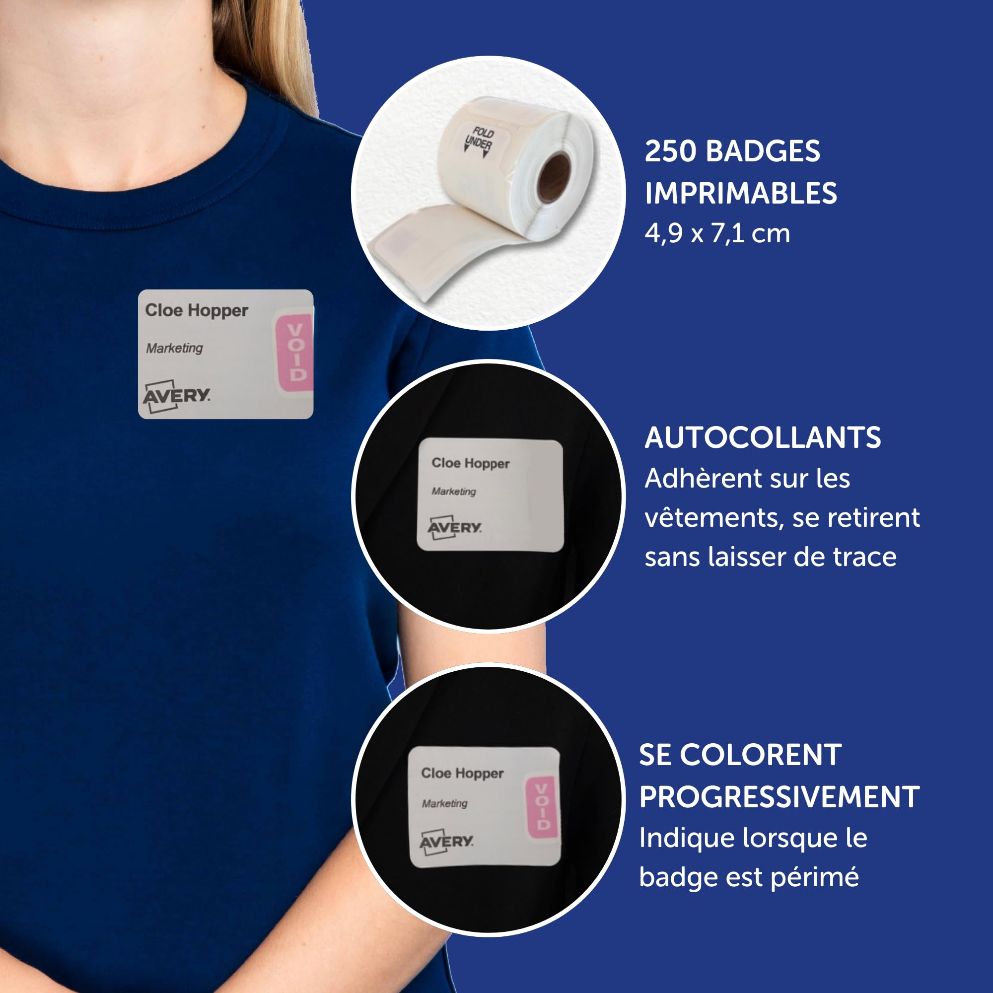 Avery - 1 rouleau de badges autocollants temporaires imprimables
