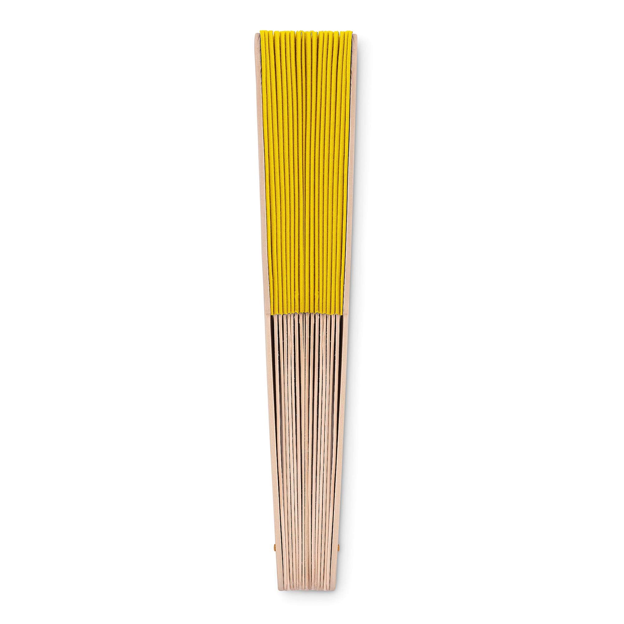 Abanico manual de madera y poliéster, color amarillo