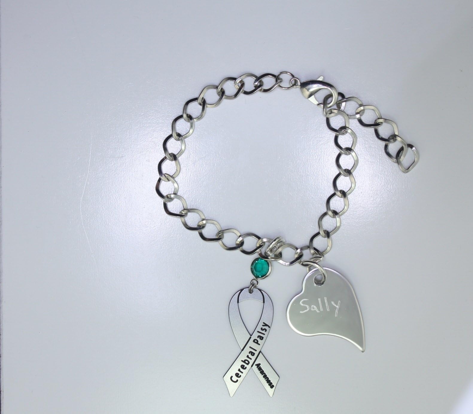 Personalized Cerebral Palsy Awareness Ribbon Bracelet - Cerebral Palsy Support Jewelry - Heart Charm with Your Personalized Message
