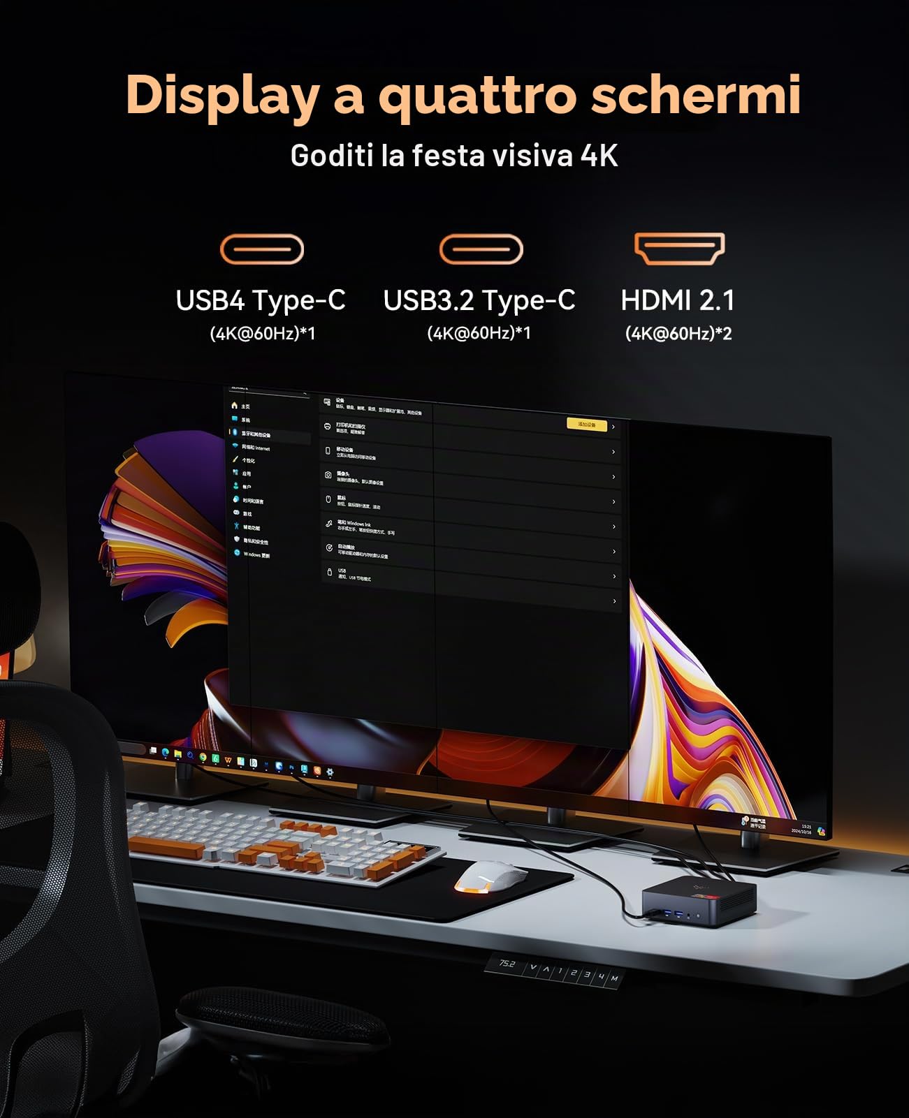 NiPoGi AM21 Mini PC, АMD Ryzen 9 6900HX (8C/16T, fino a 4,9 GHz), 16 GB DDR5 512 GB M.2 SSD Mini Computer Desktop WiFi 6, АMD Radeon 680M, Quadrupla 4K, 2 HDMI, USB4.0, Dual LAN