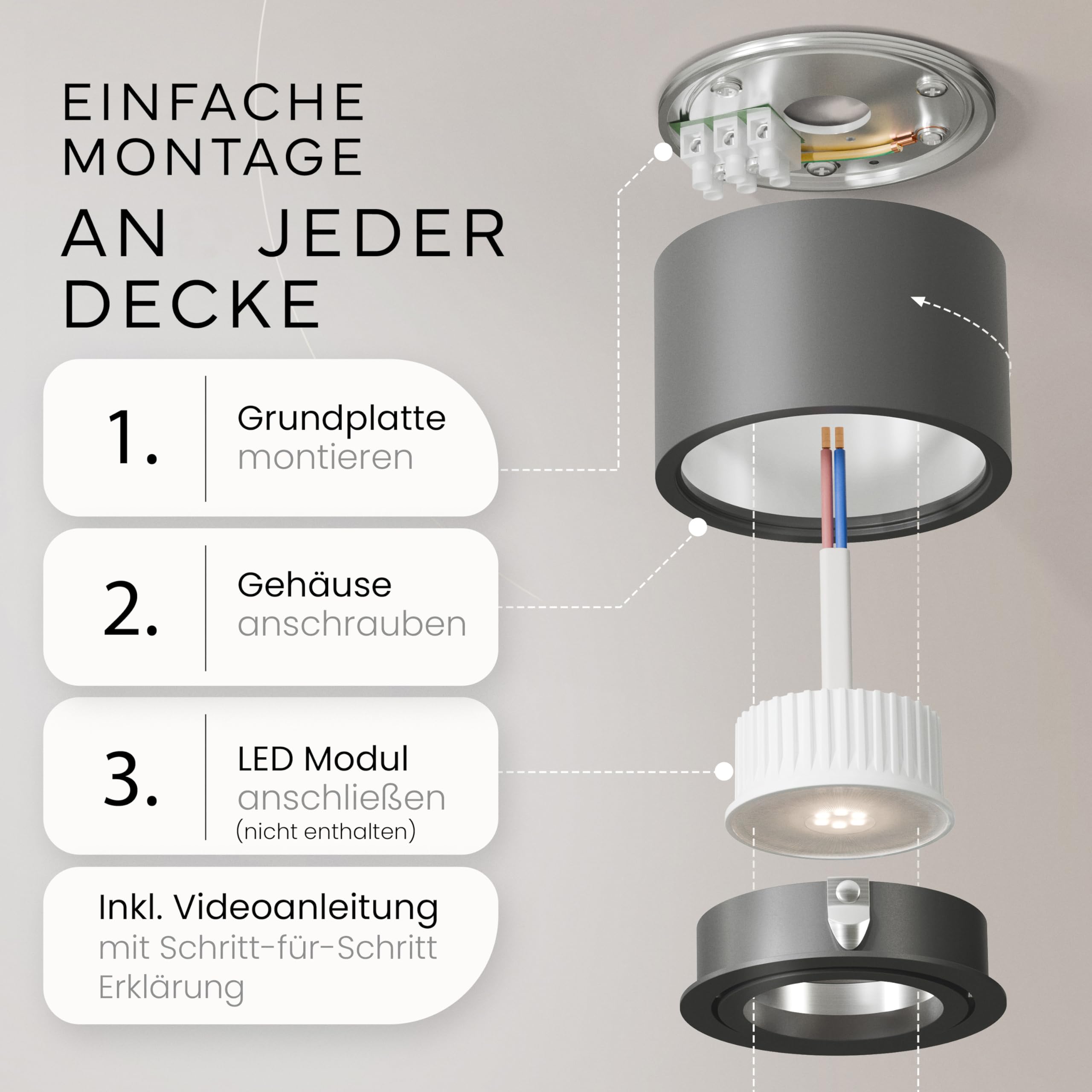 MATO 6x Aufbauspot schwarz - extra flach & schwenkbar - Ø80x50mm - Aufputz Spots Decke ohne Leuchtmittel - Deckenspots, Aufbaustrahler, Aufbauleuchte für LED Module mit 50mm