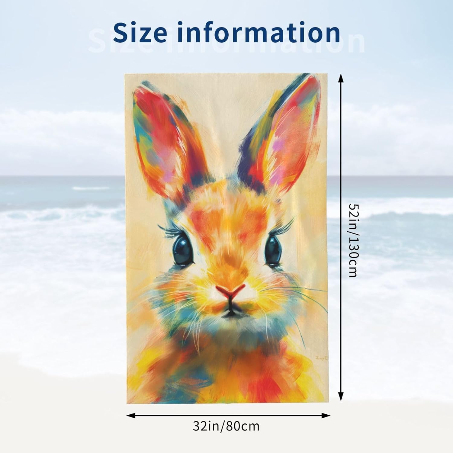 Colorful Bunny Beach Towel 31inx51in, Rabbit Sand-Free Microfiber Bath Towel Ultra Soft Quick Dry Pool Towel Absorbent Towel Lightweight Towel for Swimming Bathroom Decor