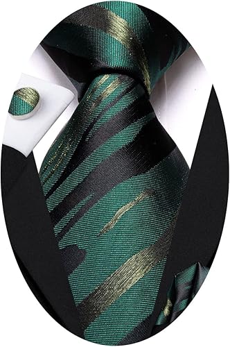 Hi-Tie Corbatas de seda tejida para hombre con bolsillo cuadrado y gemelos