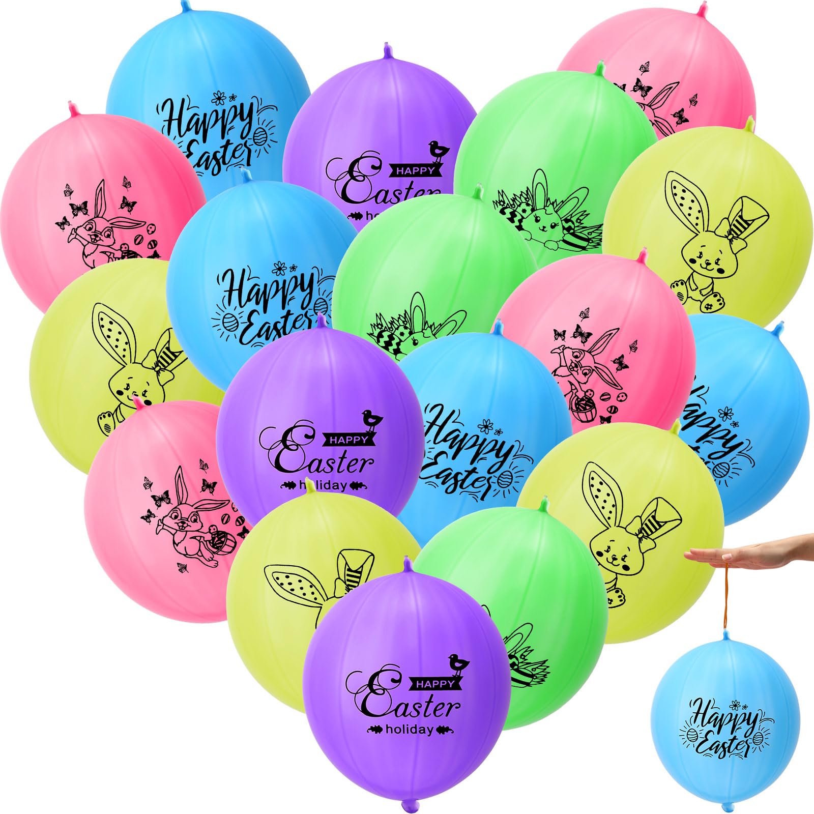 Photo 1 of ***Bundle of 2***Libima 100 Pcs Easter Punch Balloons Spring Gnome Bunny Egg Punching Balloons Heavy Duty Balloon with Rubber Band Handle for Easter Party Favors Home Spring Birthday Decorations Supplies