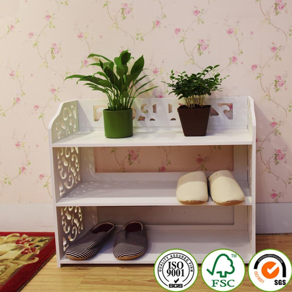 Shoe Rack3/4/5 Tier Chic Hollow Out White Shoe Rack Free Standing Shoe Cabinet Wood Shoe Storage Organizer Stand Shelf Holder Unit Shelves 40/60 * 23 * 71/91 (3 tier 63 * 23 * 51cm)