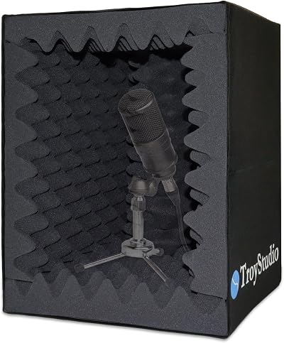 TroyStudio Portable Sound Recording Vocal Booth Box - |Reflection Filter & Microphone Isolation Shied| - |Large, Foldable, Stand Mountable, Super Dense Sound Absorbing Foam| (Large)
