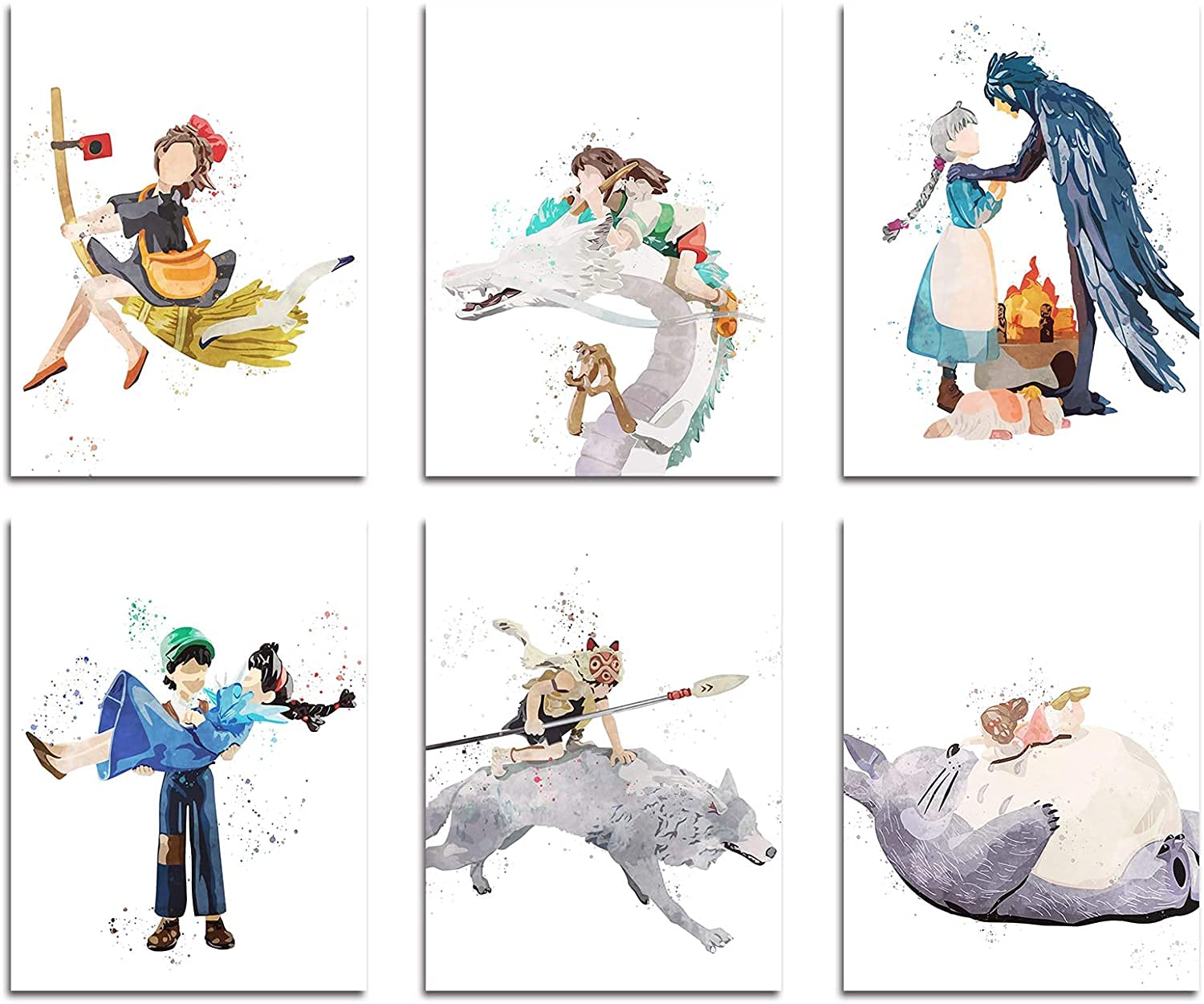Watercolor Ghibli Movie Prints - Set of 6 (8x10 Inches) Glossy