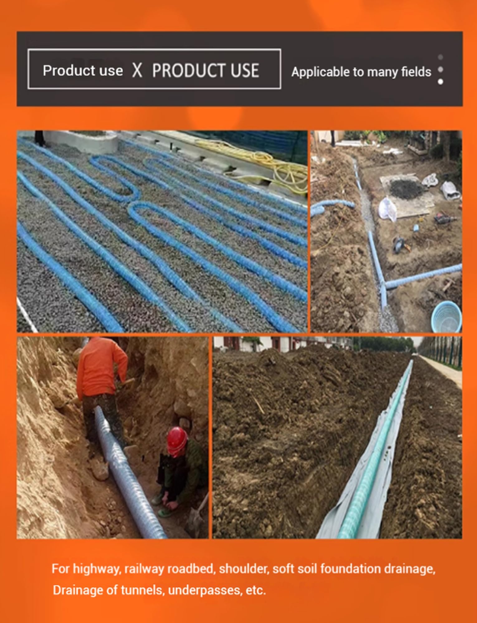 Tubo de drenaje francés flexible de 5 cm de diámetro, manguera de drenaje de tela no tejida de 20 m para patio, hombro de carretera y pendiente en ángulo, solución de drenaje corrugado duradera