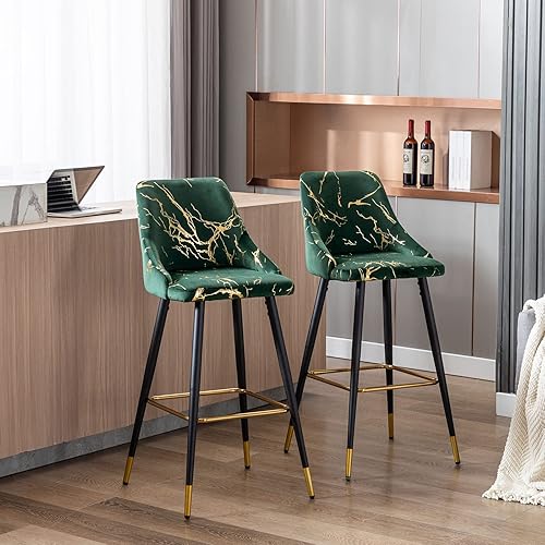 Miniatura 2 de Duhome - Juego de 2 taburetes de bar tapizados de terciopelo de 30 pulgadas con reposapiés dorado, sillas de barra de altura de mostrador para