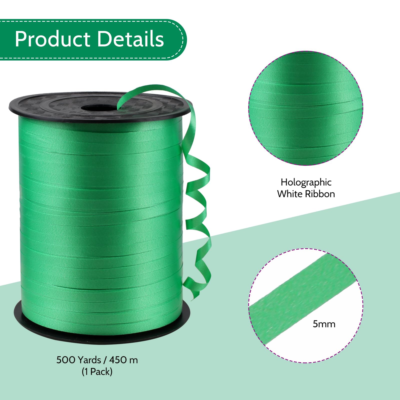 Green Metallic Curling Ribbon - 500 Yards St. Patrick's Day Gift Wrap, Floral Craft Ribbon, 3/8" Wide - View #6