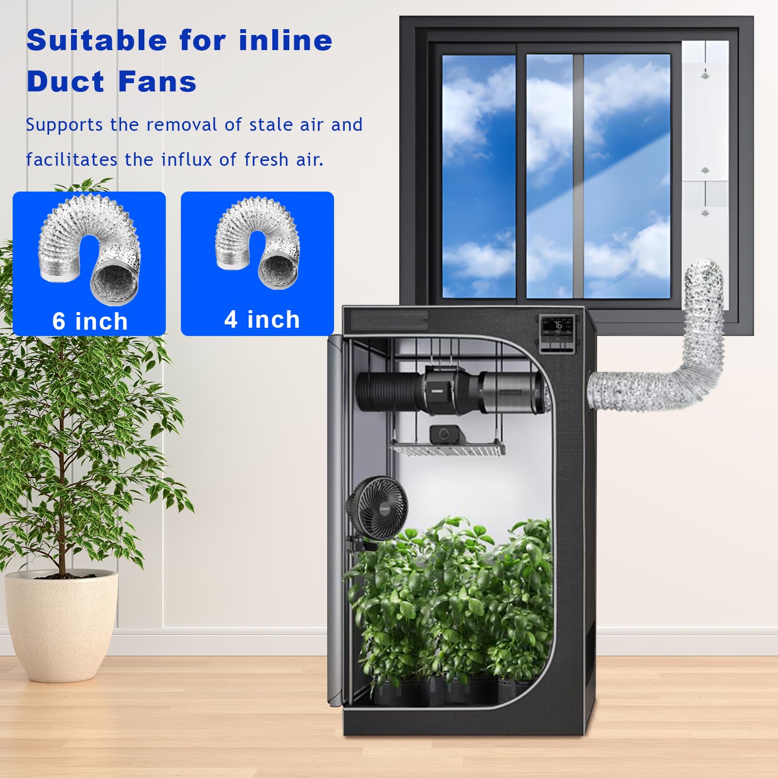 Fensterkanal-Set, Trockner-Fenster-Lüftungs-Set, passend für 10,2 cm / 15,2 cm Luftführungen und 13 cm / 15 cm Schlauch, tragbare verstellbare Schiebefensterdichtungen für HVAC-Kanäle,