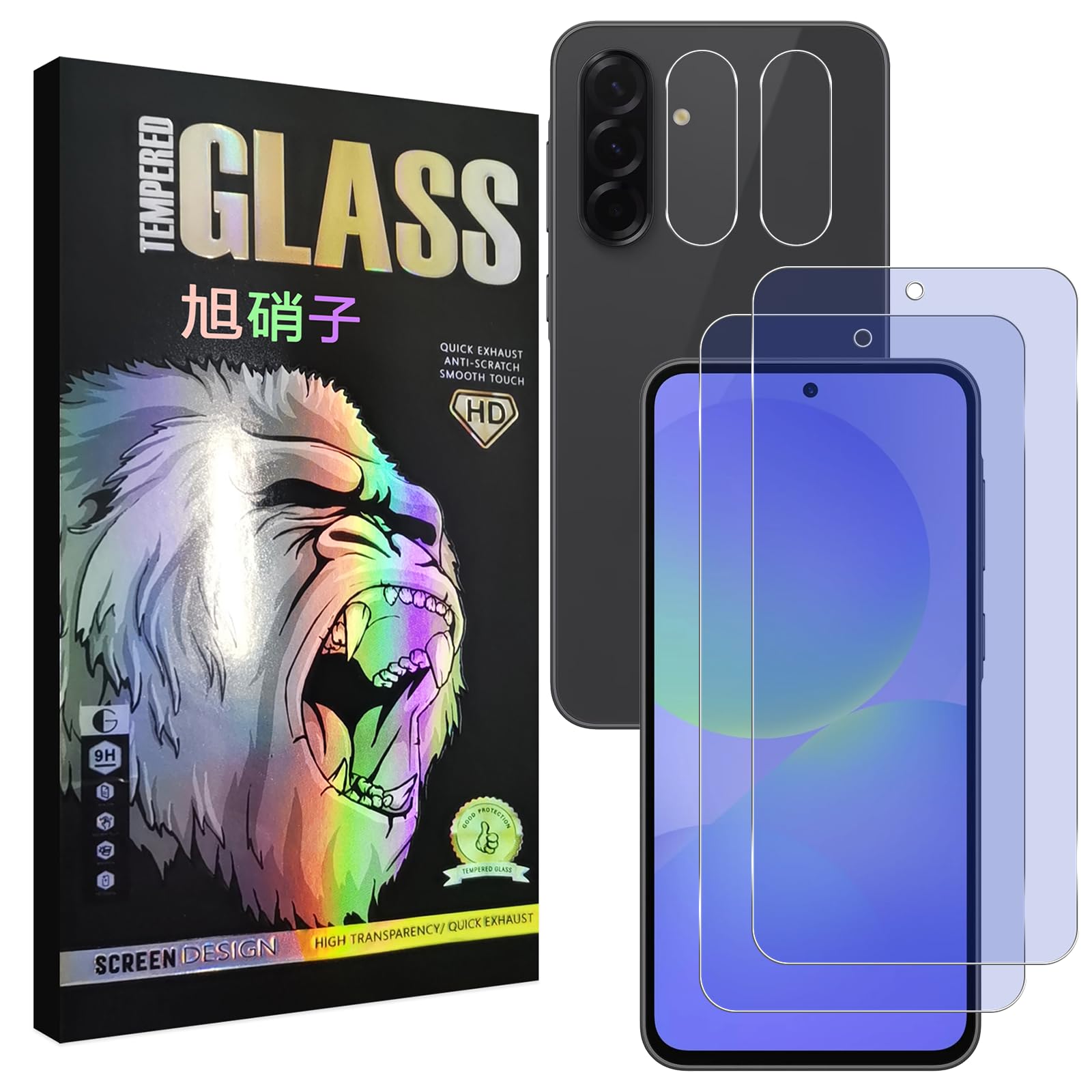 Galaxy A36 5G フイルム ブルーライトカット 指紋認証対応 【2+2 枚セッ-国産AGC旭硝子素材】 galaxy a36ガラスフイルム(2枚入り)+ レンズフィルム (2枚入り) ギャラクシー A36 液晶 保護フィルム 強化ガラス ブルーライト 目の疲れ軽減 【 硬度9H 超薄 気泡ゼロ 高感度 指紋防止 ラウンドエッジ加工 】 TZGA36LG22