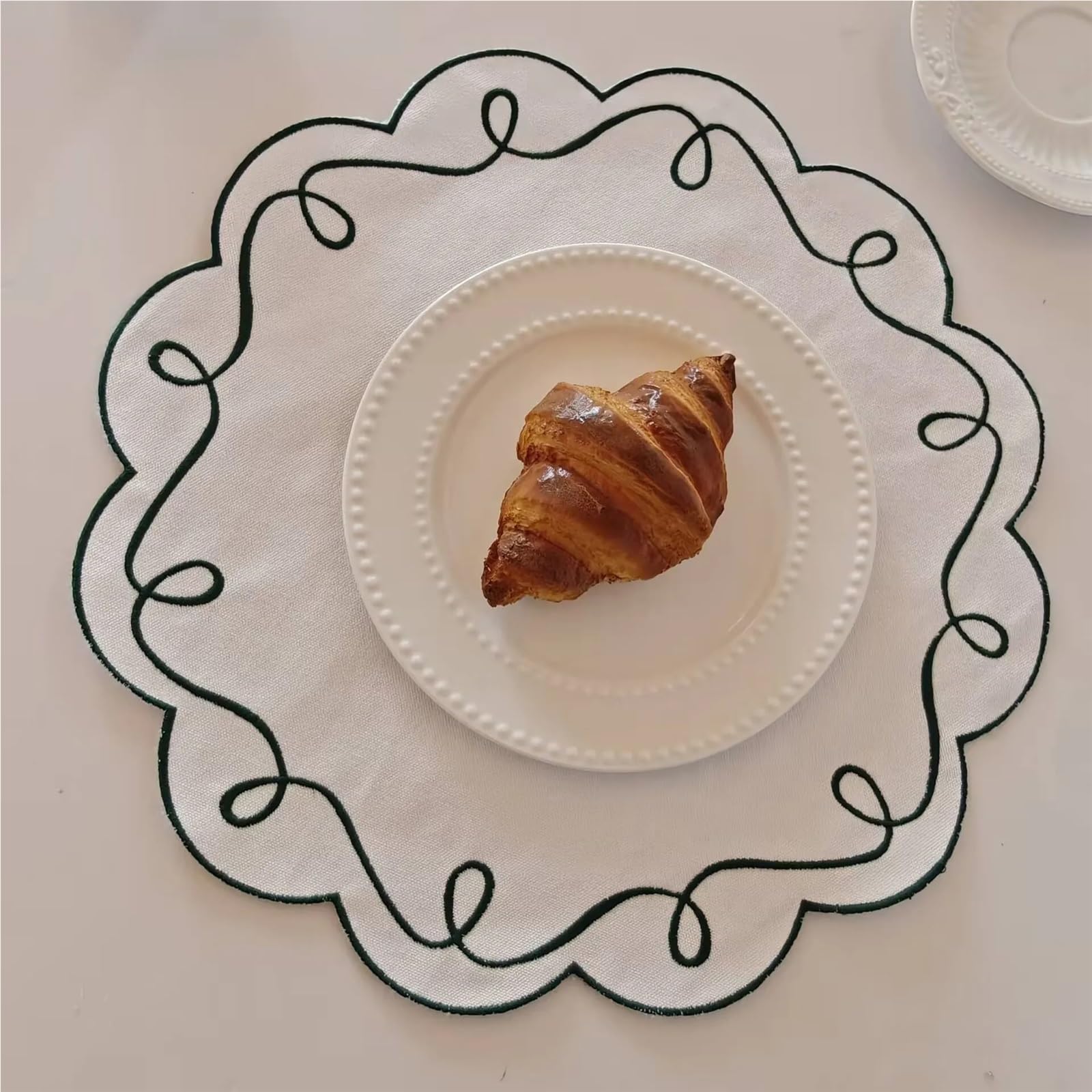 Tovaglioli tovaglietta ricamati con bordo ondulato circolare Decorazione for feste for tappetino isolante da tavolo for ristorante occidentale dell'hotel(Yellow(4PCS))