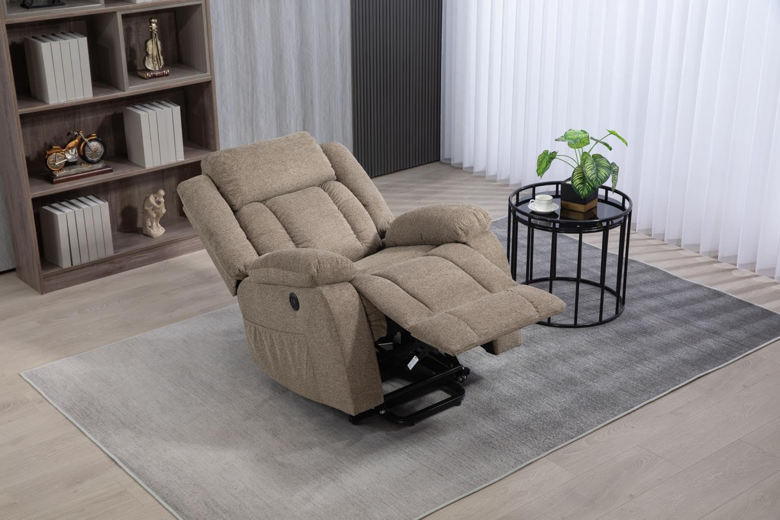 DUPI Sillón Relax Eléctrico California | Elevable y Reclinable con Motor | Fácil Montaje en 2 Minutos | Sistema Antivuelco | 100% Poliéster (Capuchino)