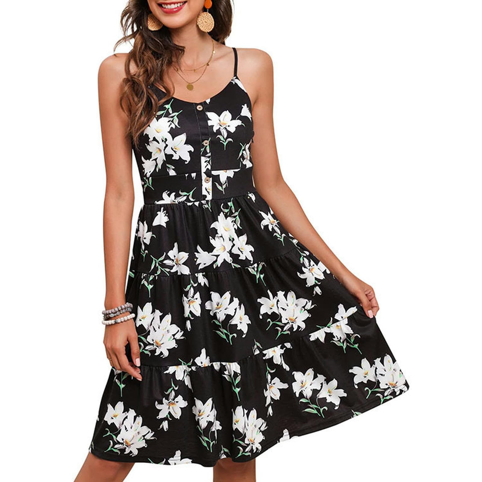 Robe plissée fluide avec bouton élégant style décontracté