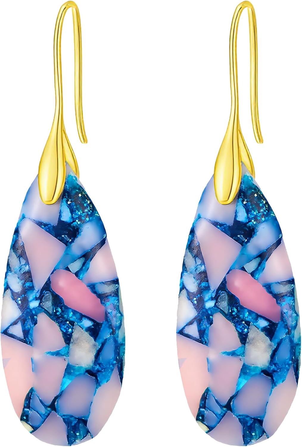 Natural Stone Earrings For Women Fishhoop Dangle Drop Earrings Gold Silver Hoop Statement Earring Birthday Gifts For Women